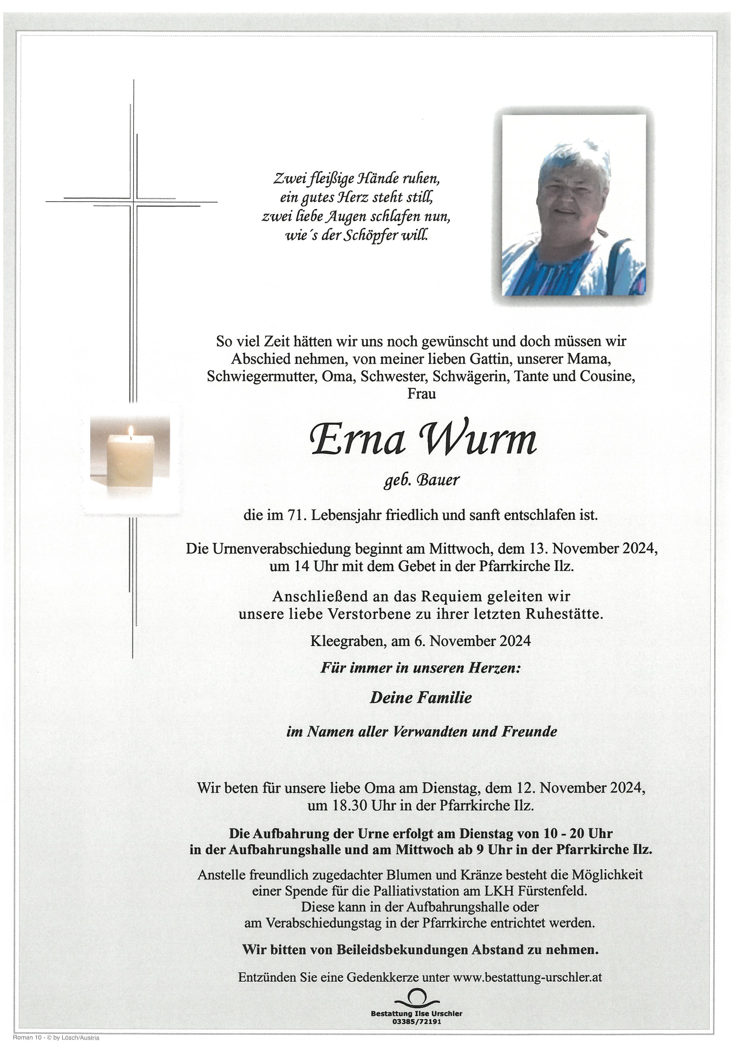 Traueranzeige von Erna Wurm
