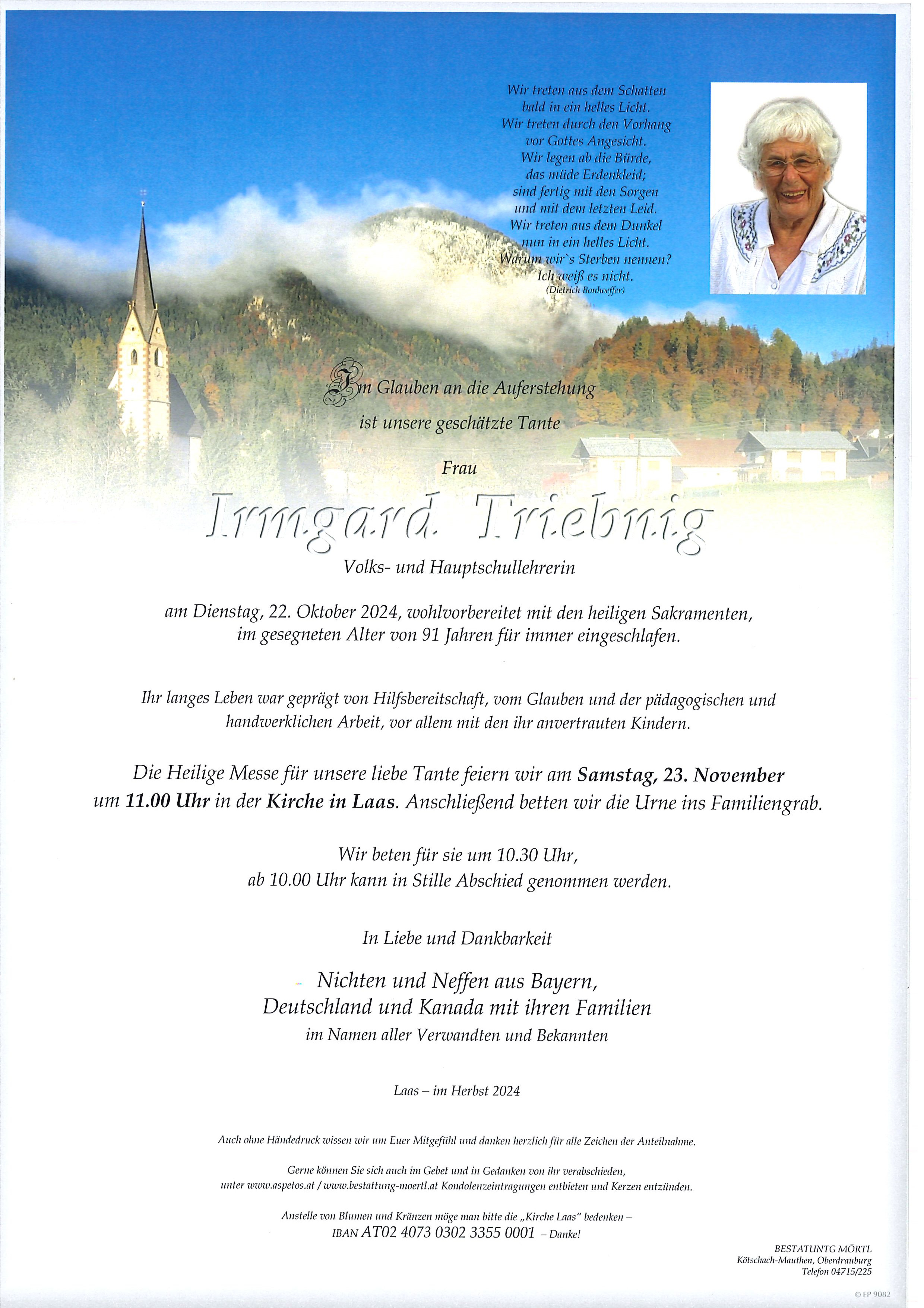 Traueranzeige von Irmgard Triebnig