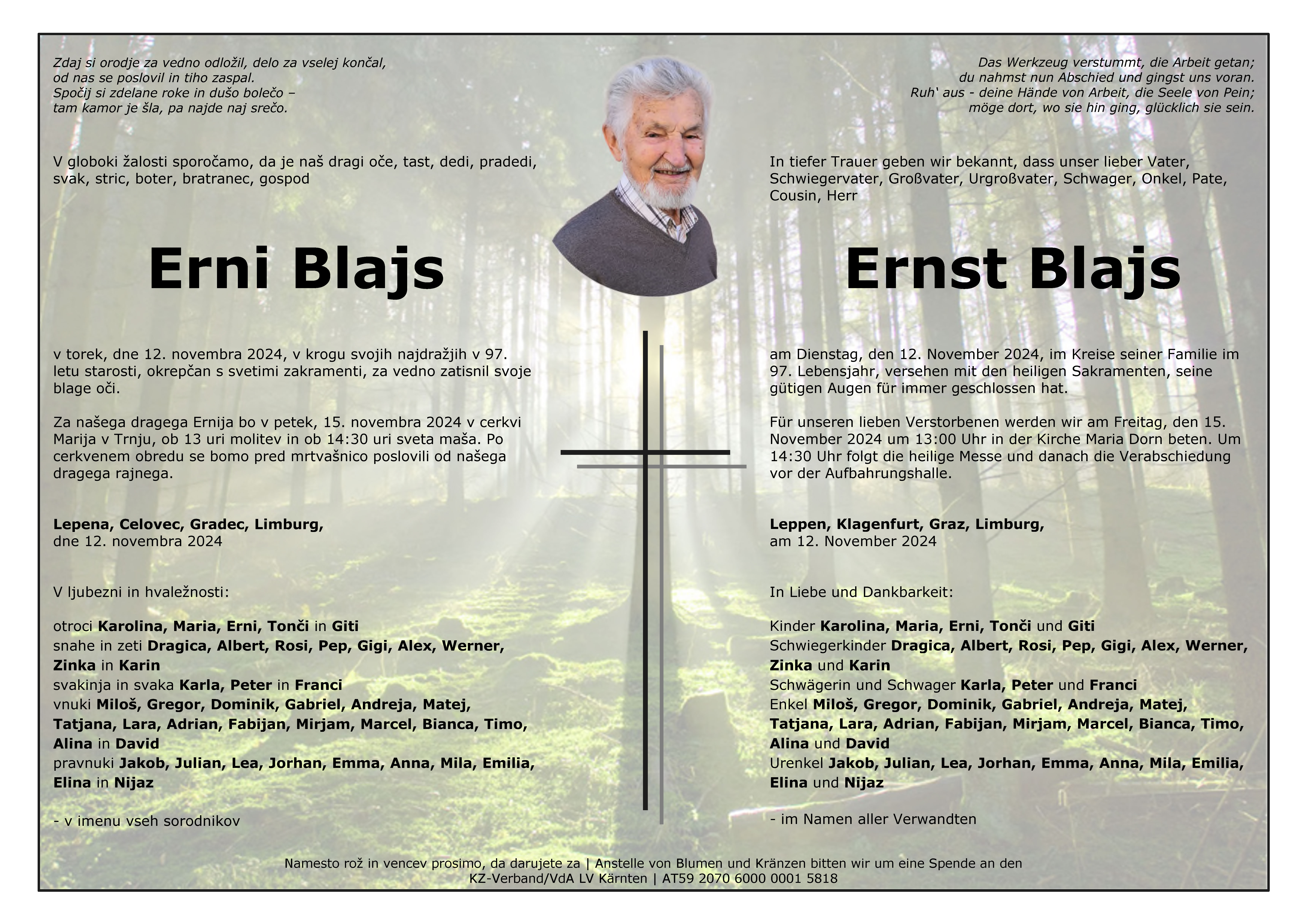 Traueranzeige von Erni Blajs