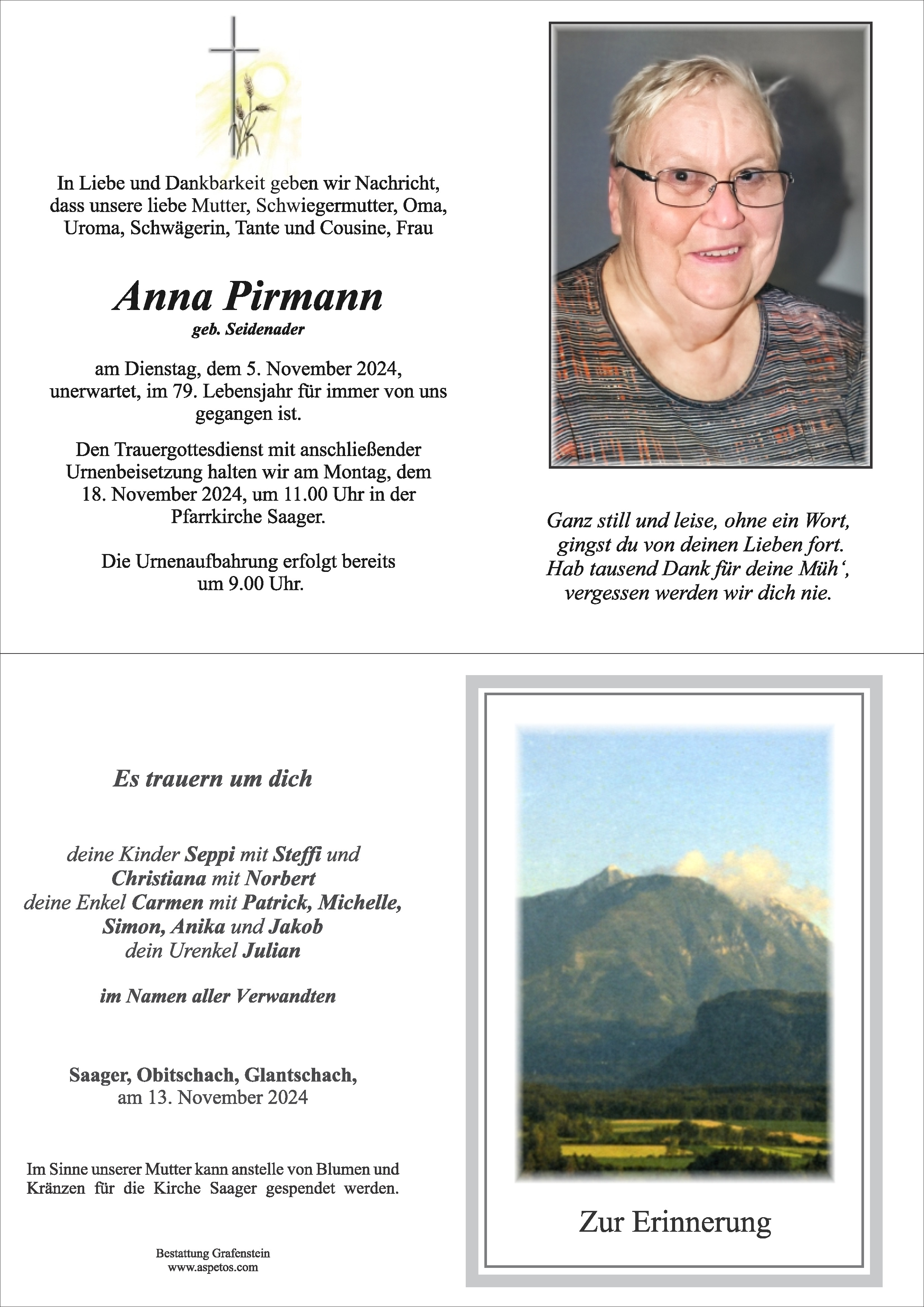 Traueranzeige von Anna Pirmann