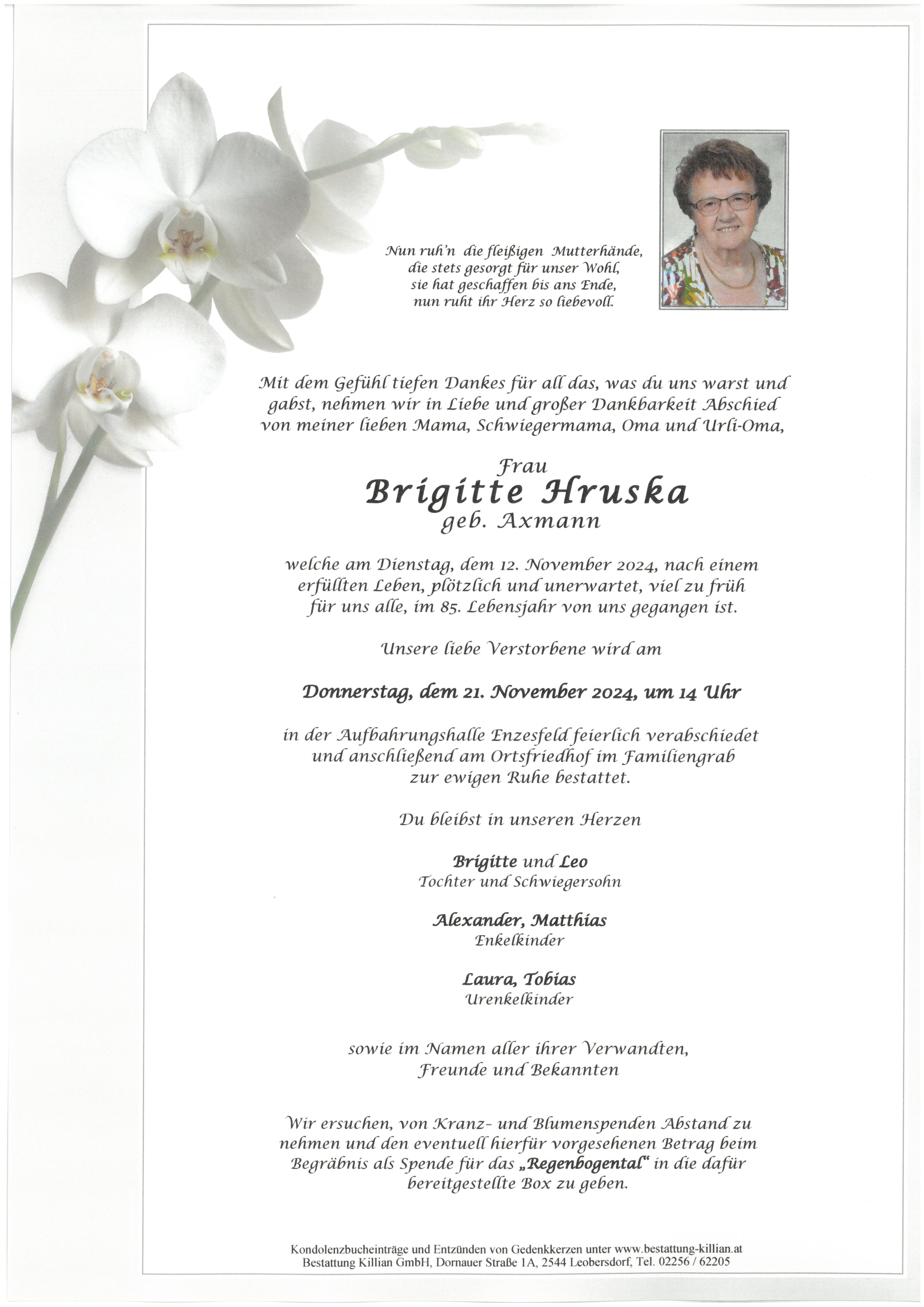 Traueranzeige von Brigitte Hruska