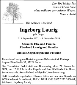 Traueranzeige von Ingeborg Laurig