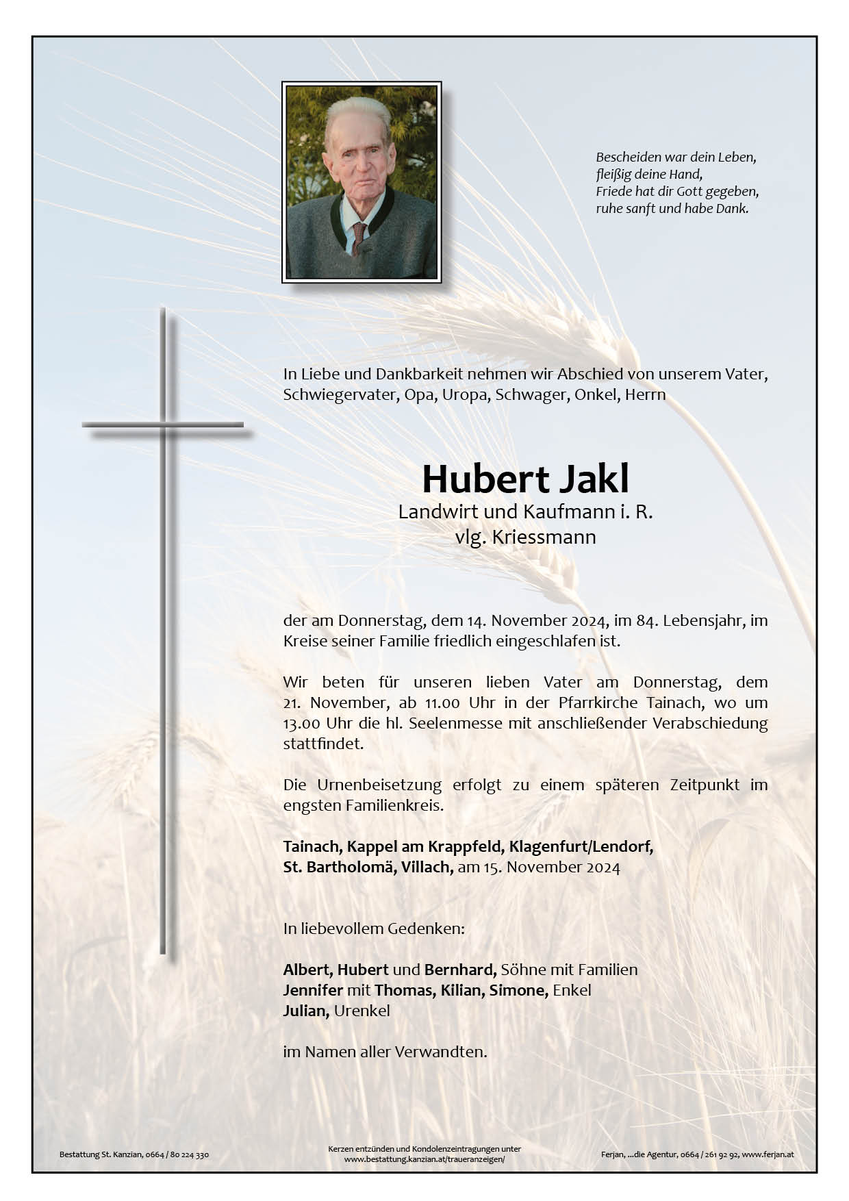 Traueranzeige von Hubert Jakl