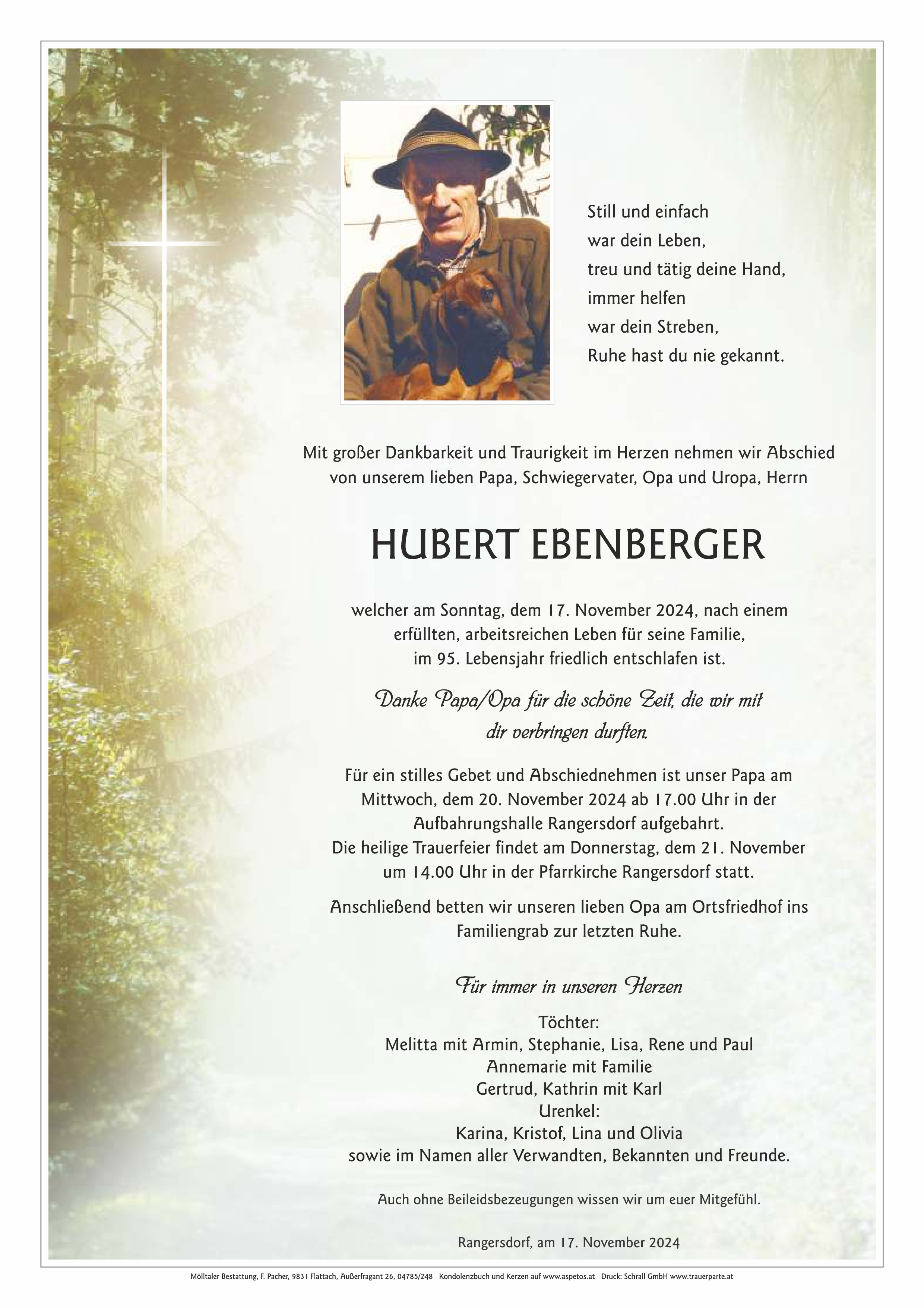 Traueranzeige von Hubert Ebenberger