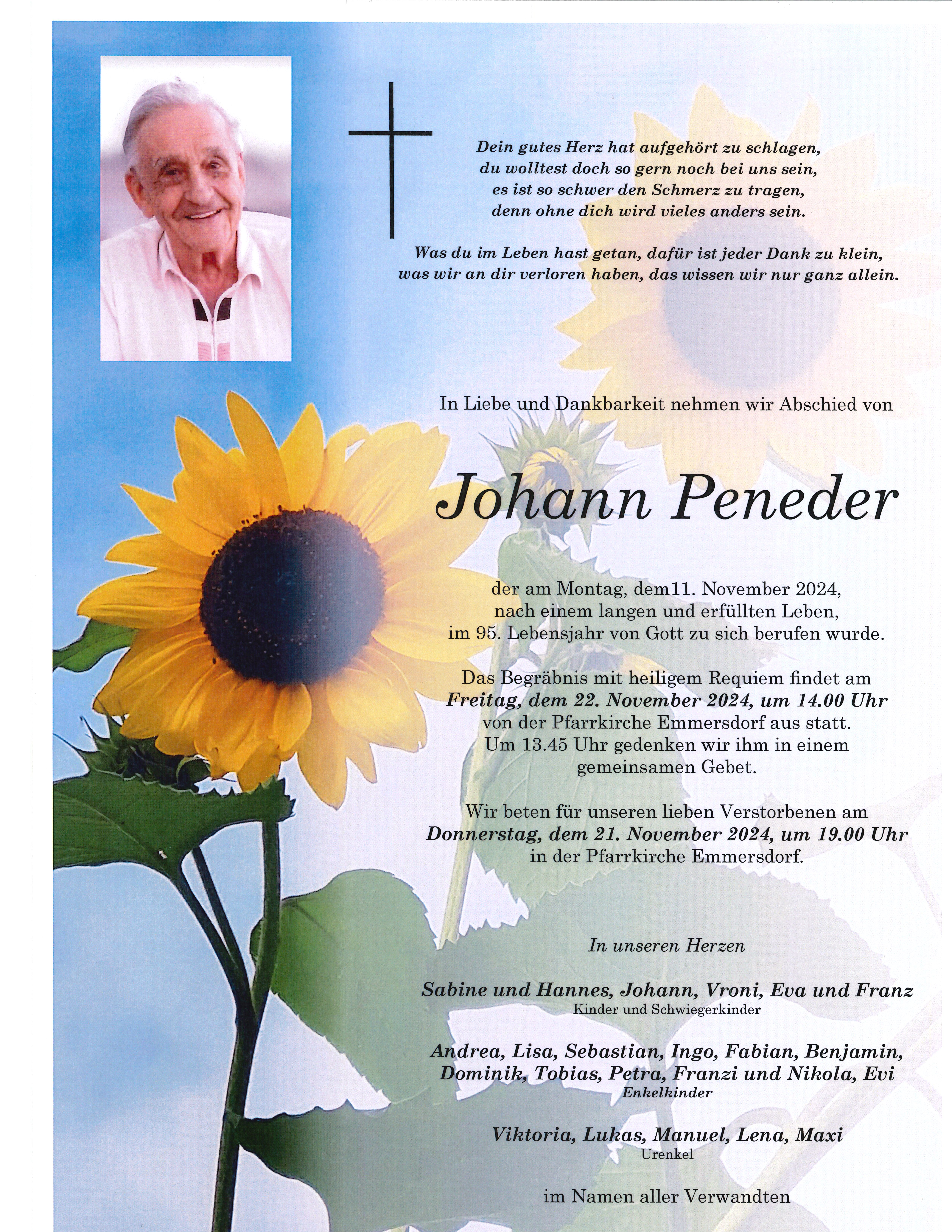Traueranzeige von Johann Peneder