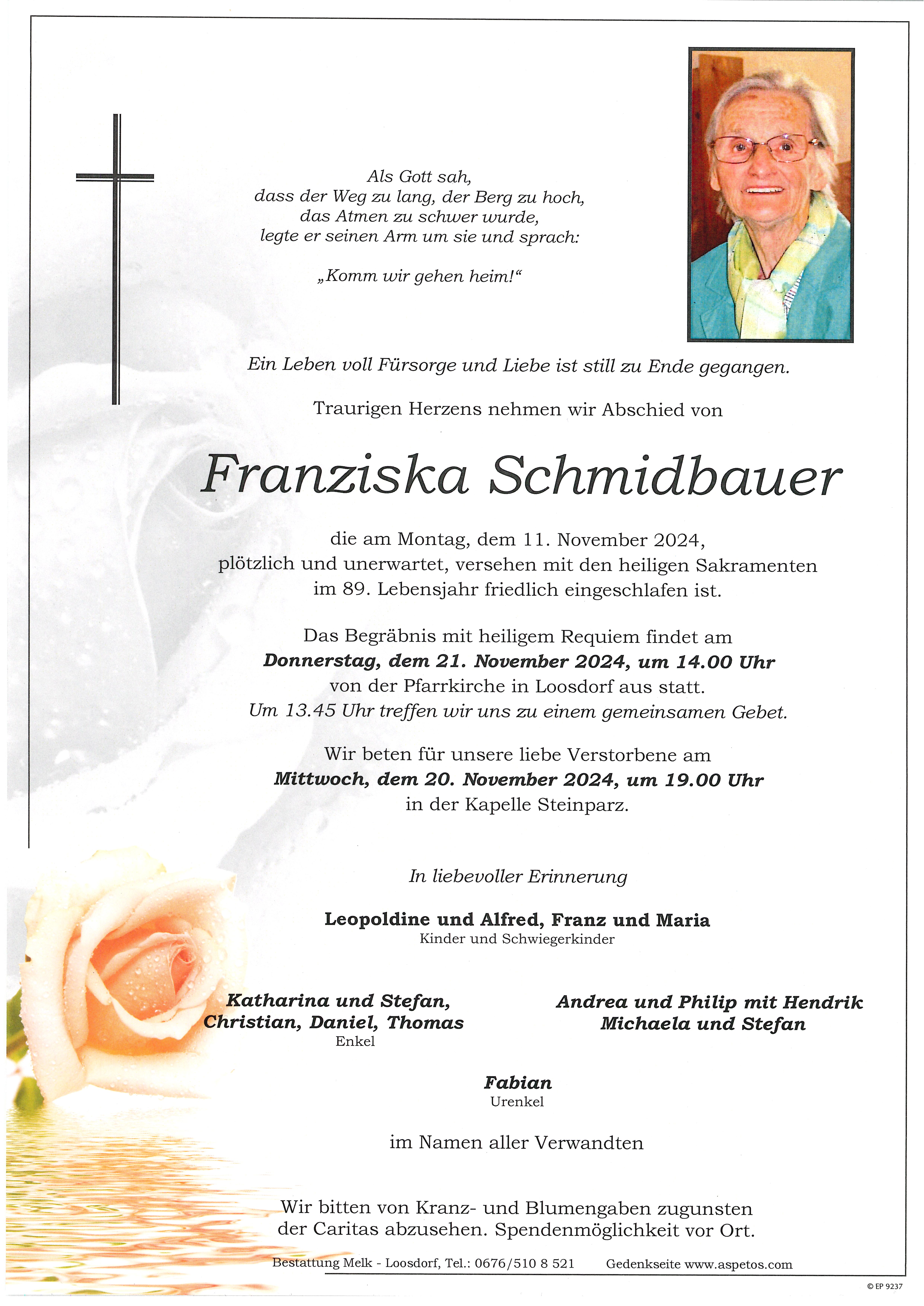 Traueranzeige von Franziska Schmidbauer