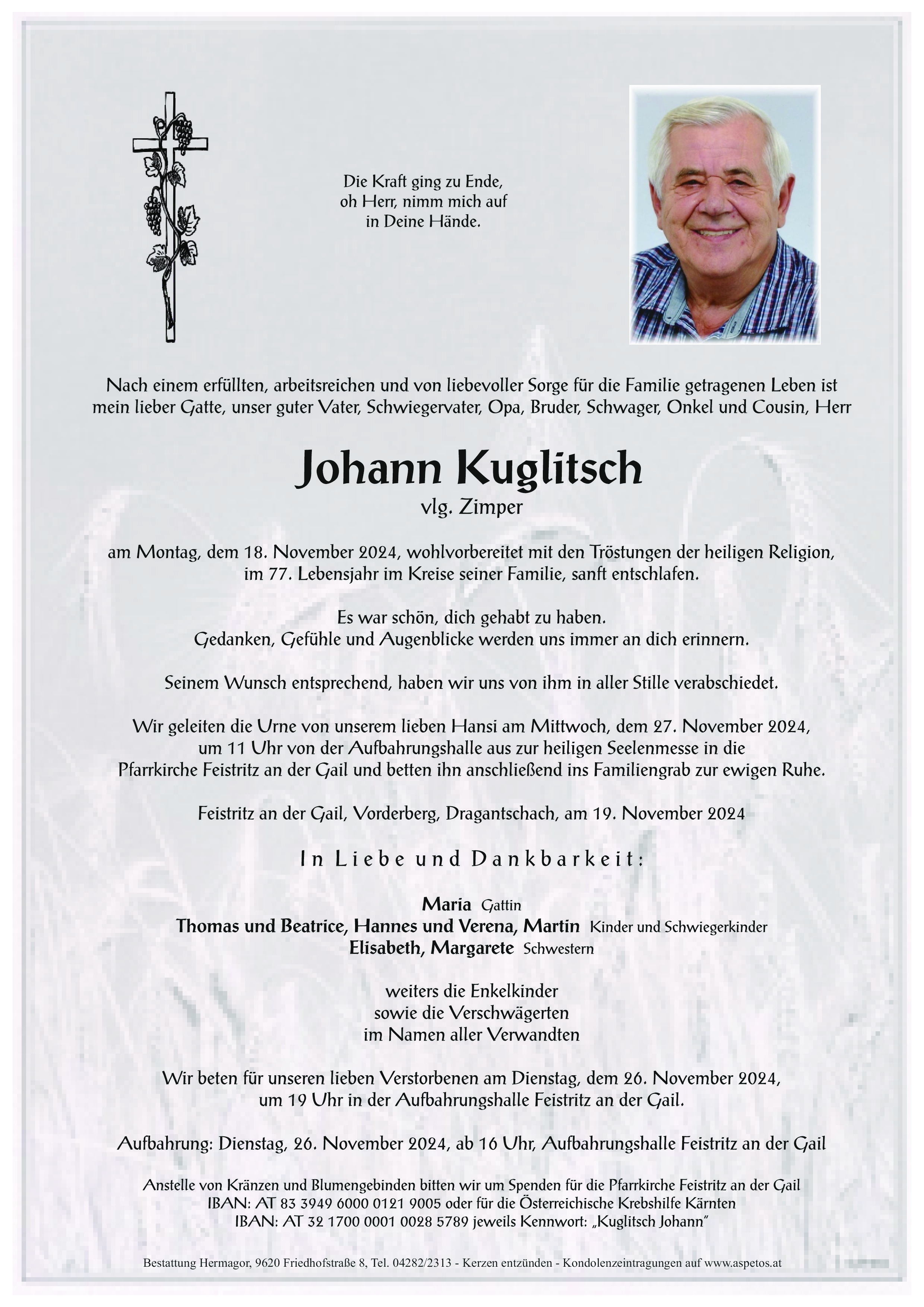 Traueranzeige von Johann Kuglitsch