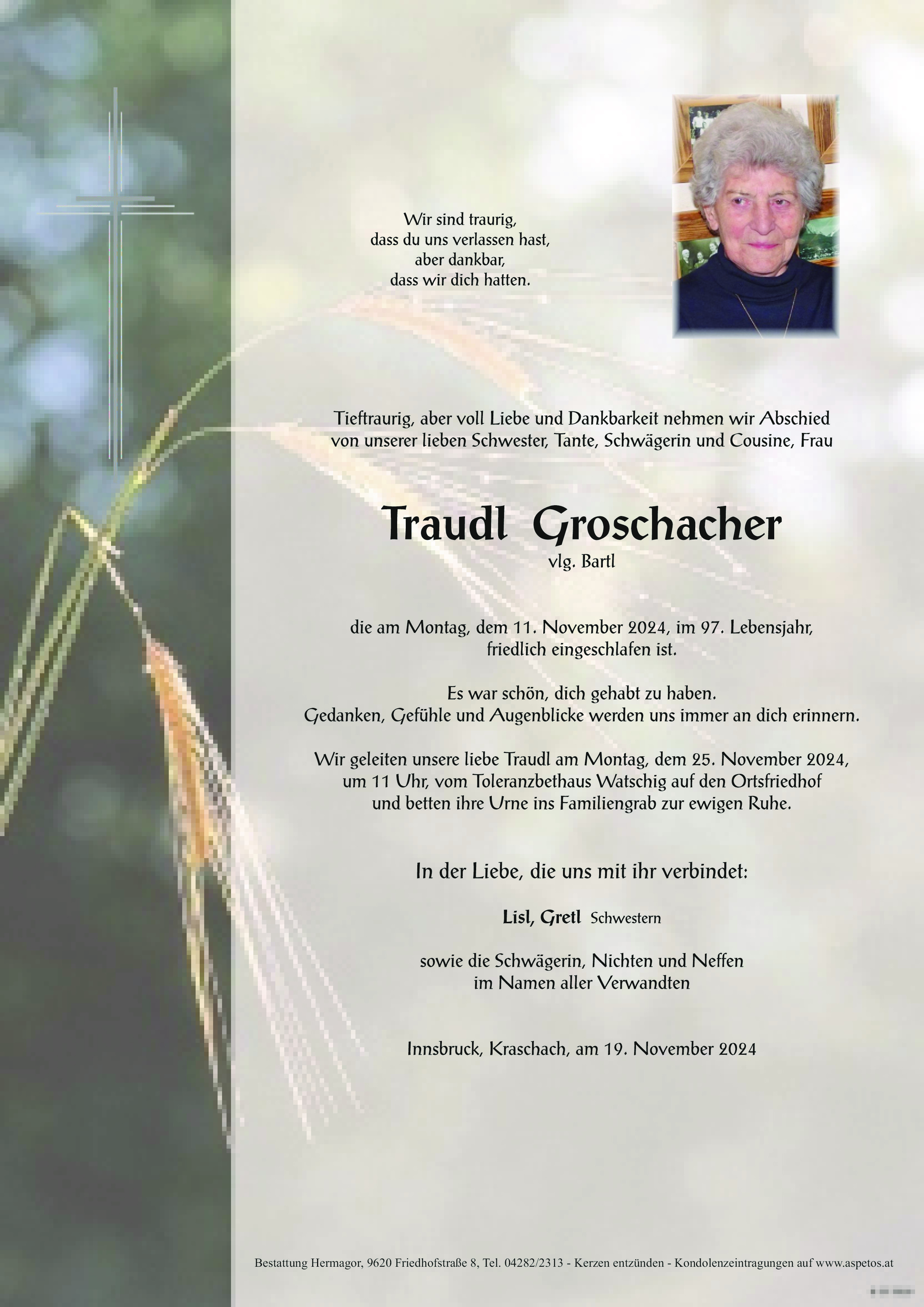 Traueranzeige von Gertrud Groschacher