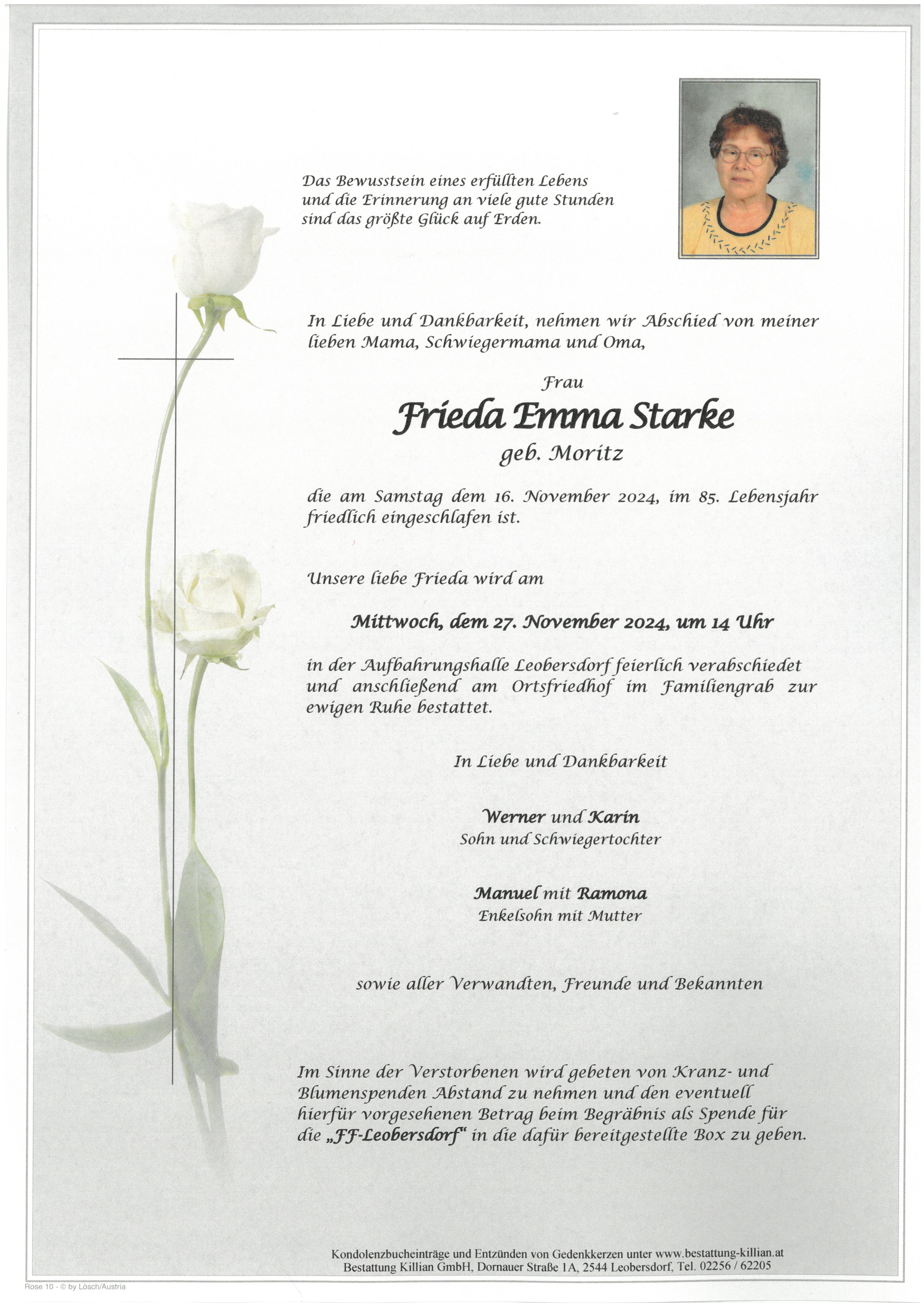 Traueranzeige von Frieda Emma Starke