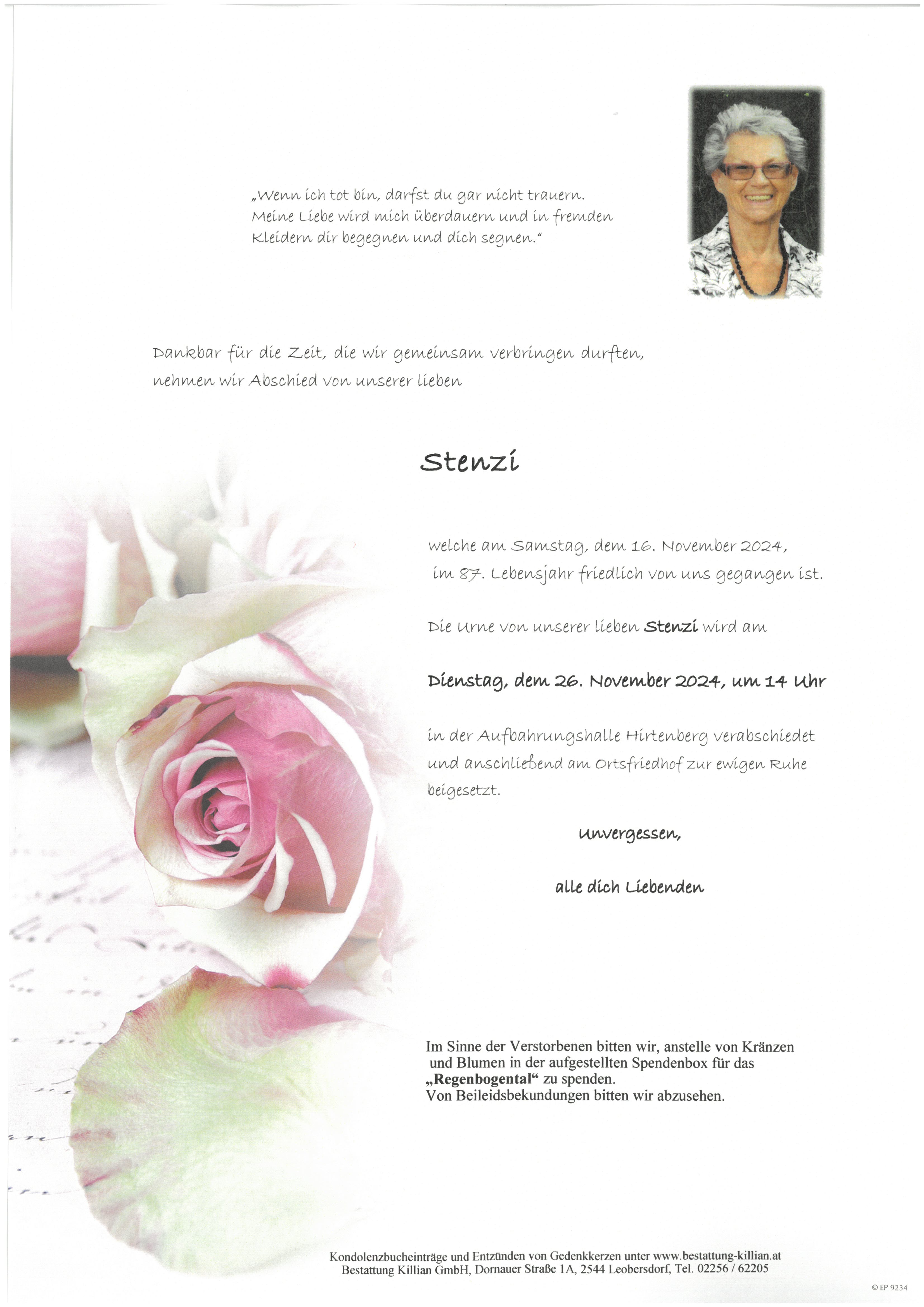 Traueranzeige von Gertrude Stenzel