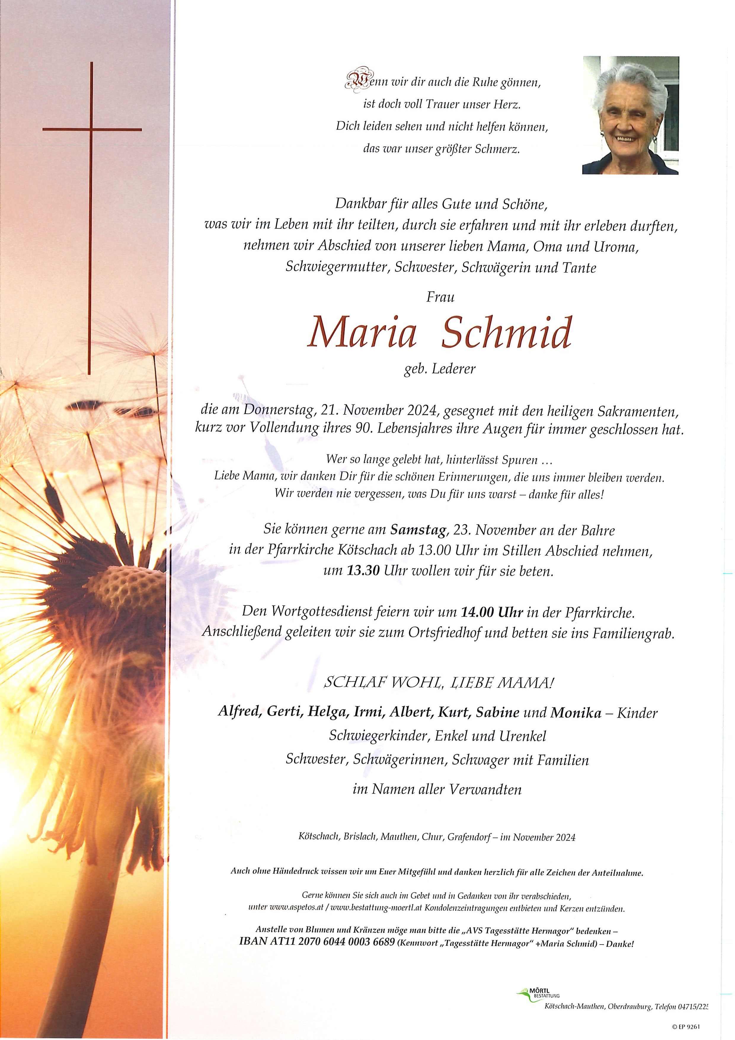 Traueranzeige von Maria Schmid