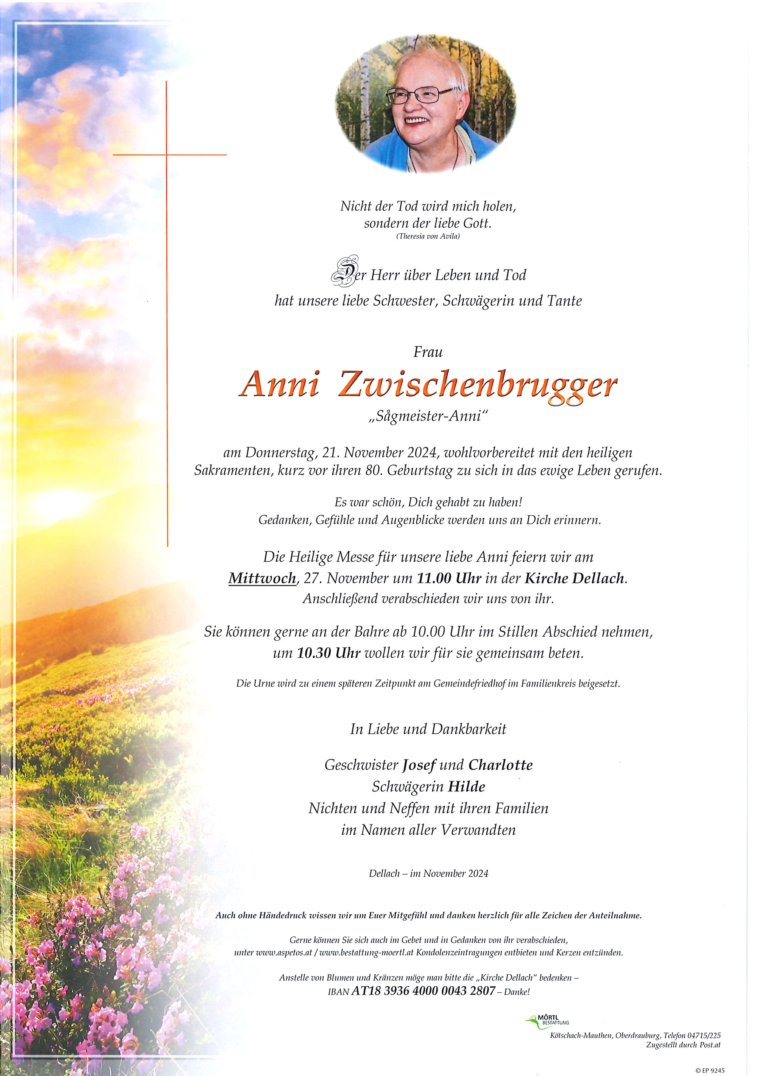 Traueranzeige von Anni Zwischenbrugger