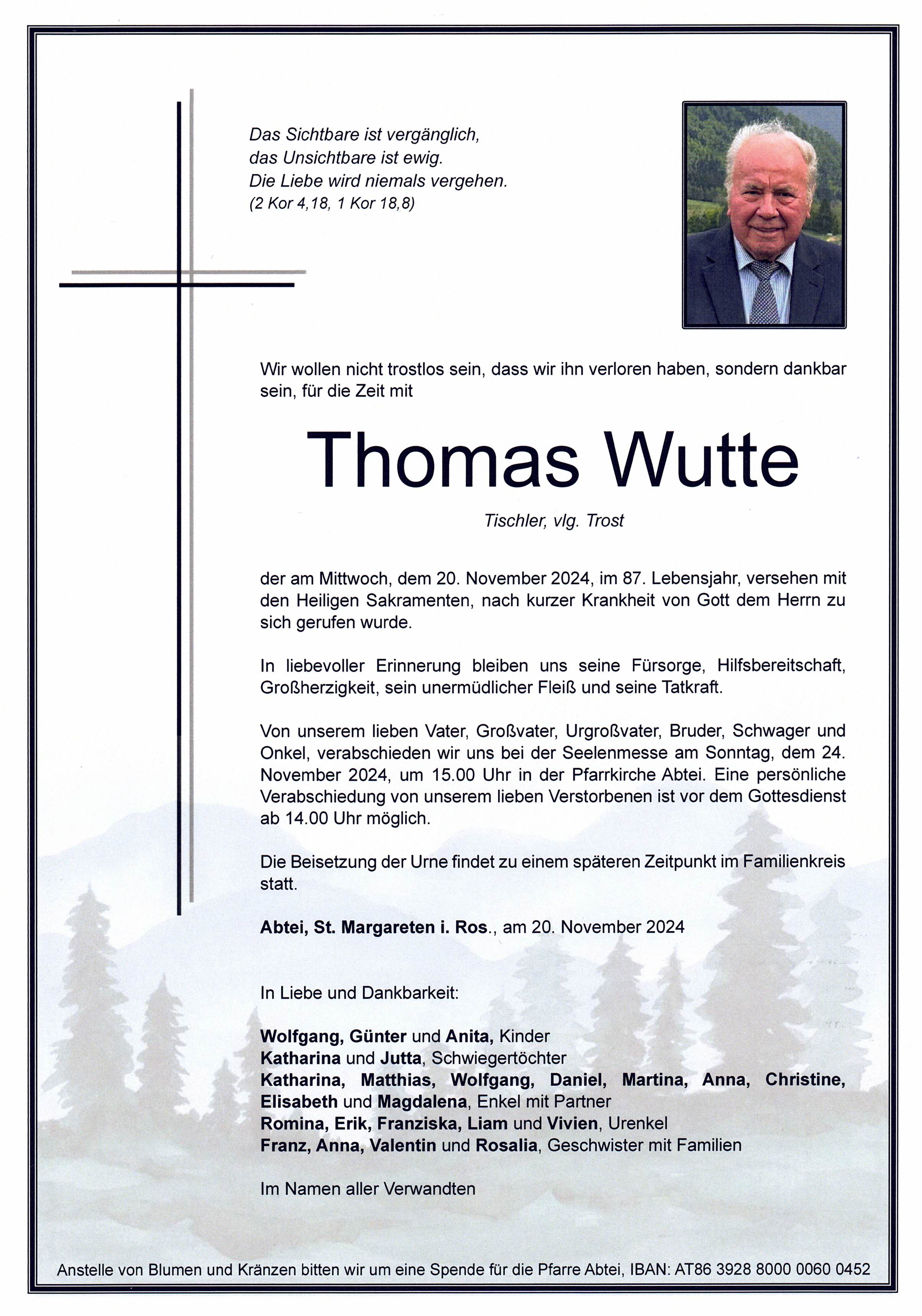Traueranzeige von Thomas Wutte