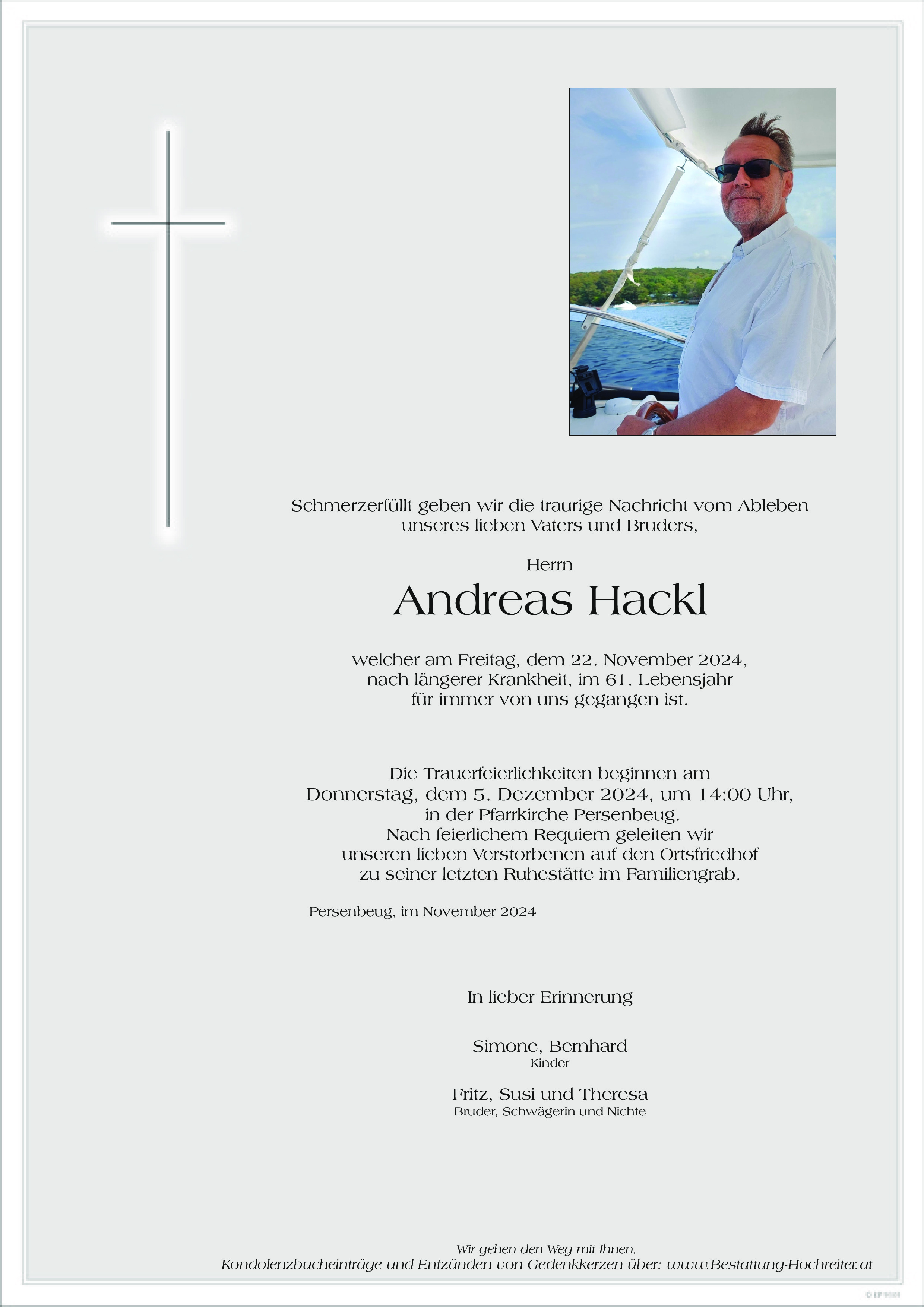 Traueranzeige von Andreas Hackl
