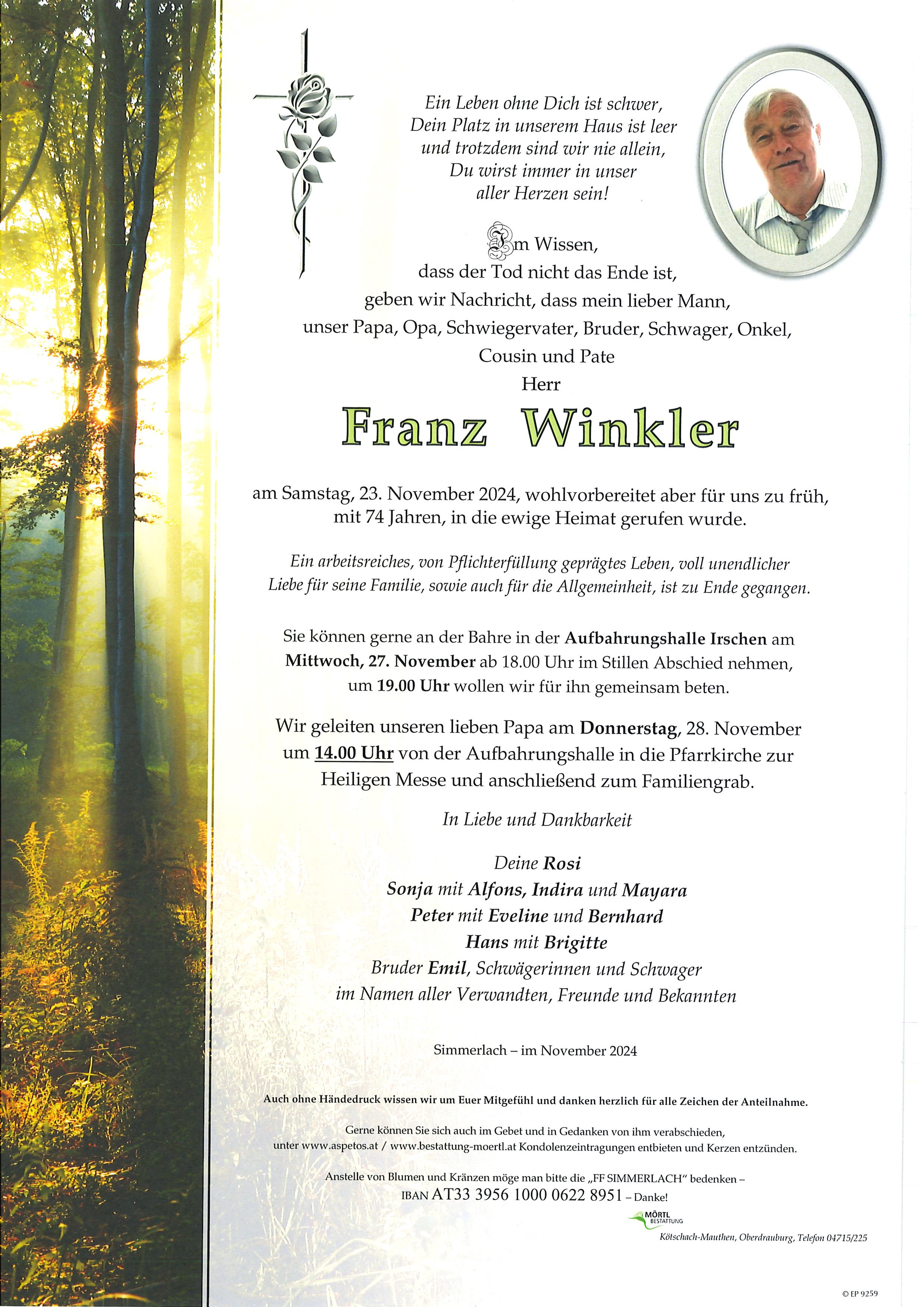Traueranzeige von Franz Winkler