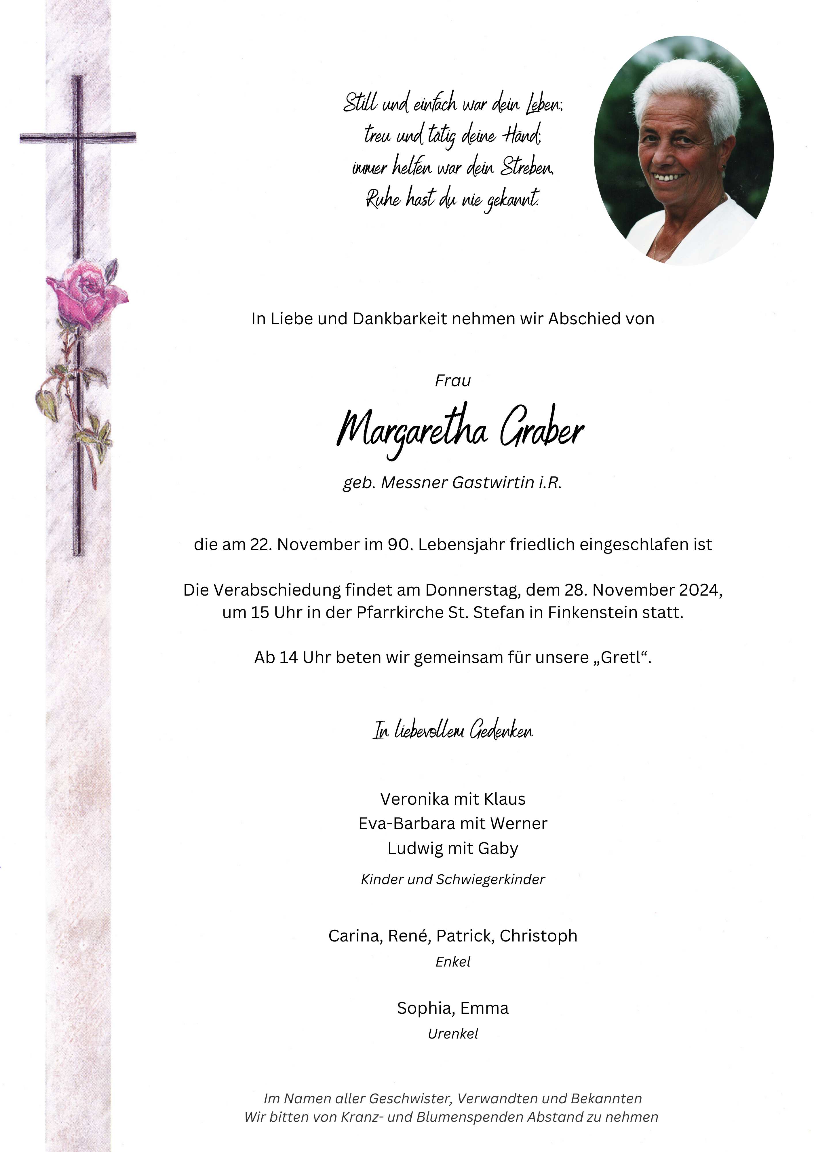 Traueranzeige von Margaretha Graber