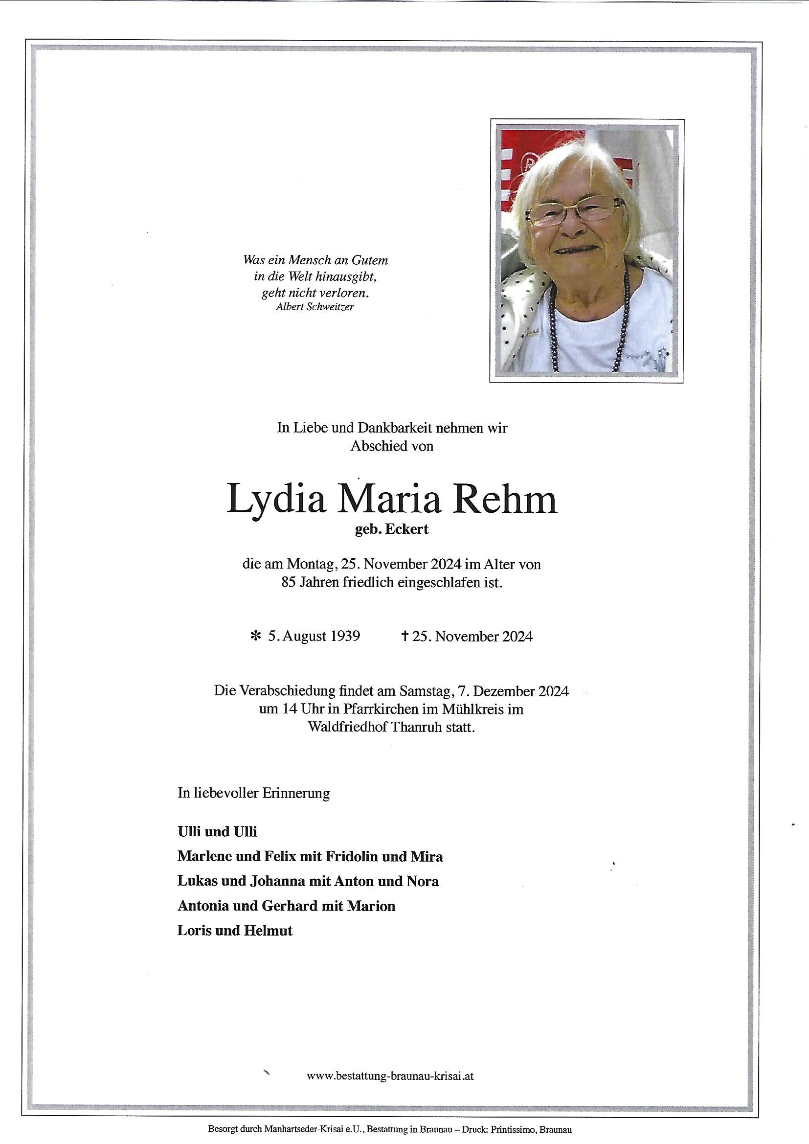 Traueranzeige von Lydia Maria Rehm
