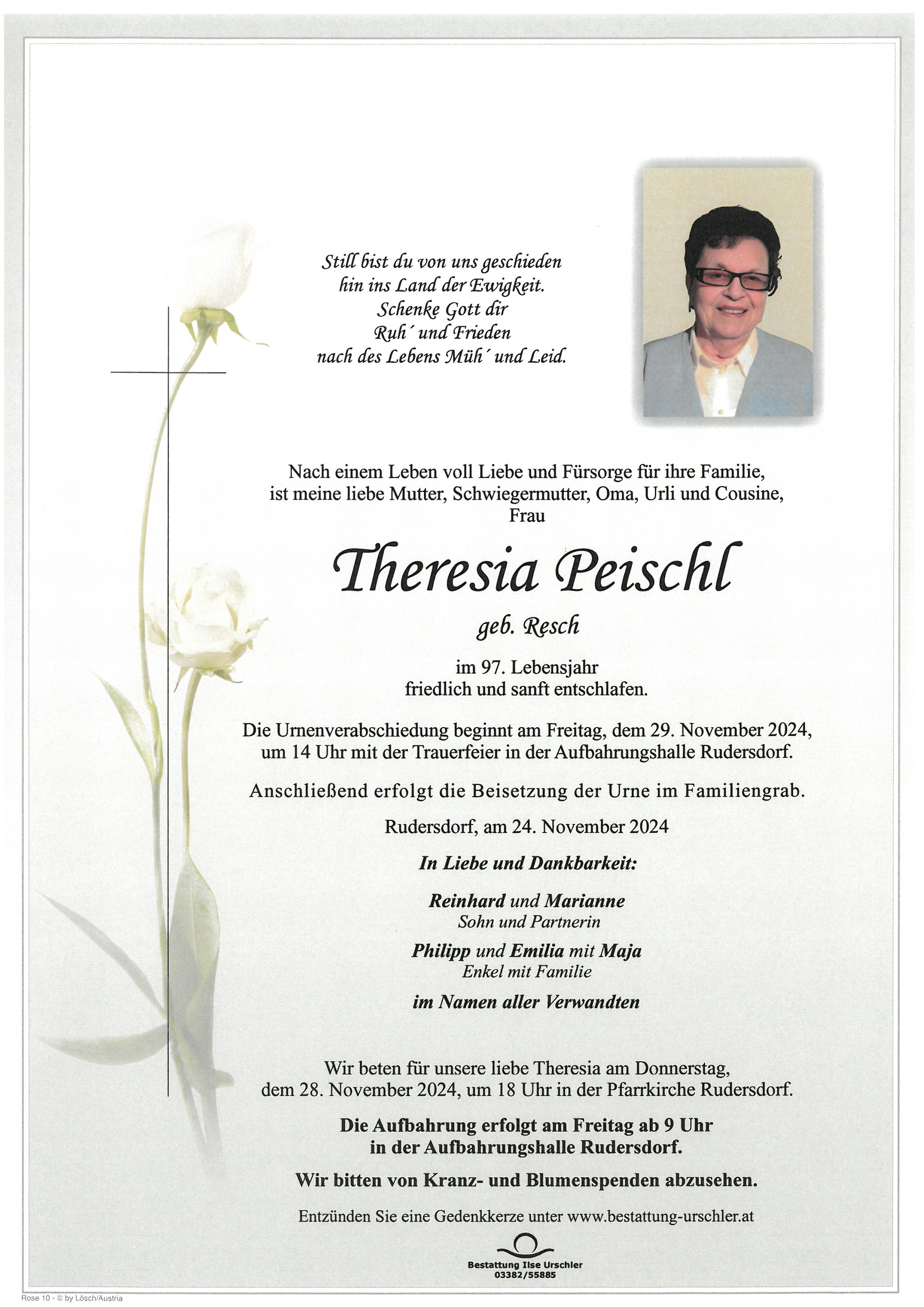 Traueranzeige von Theresia Peischl