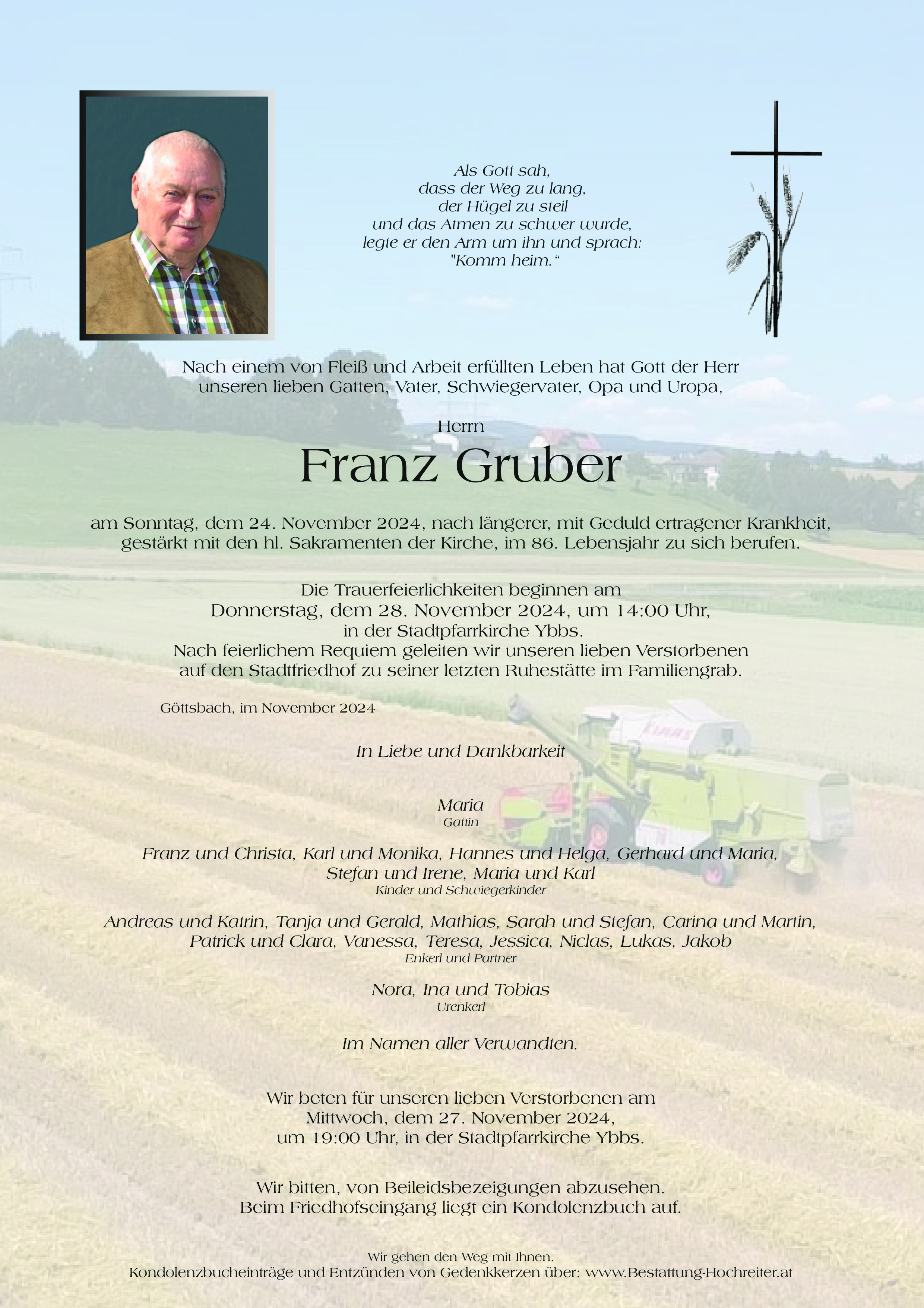 Traueranzeige von Franz Gruber