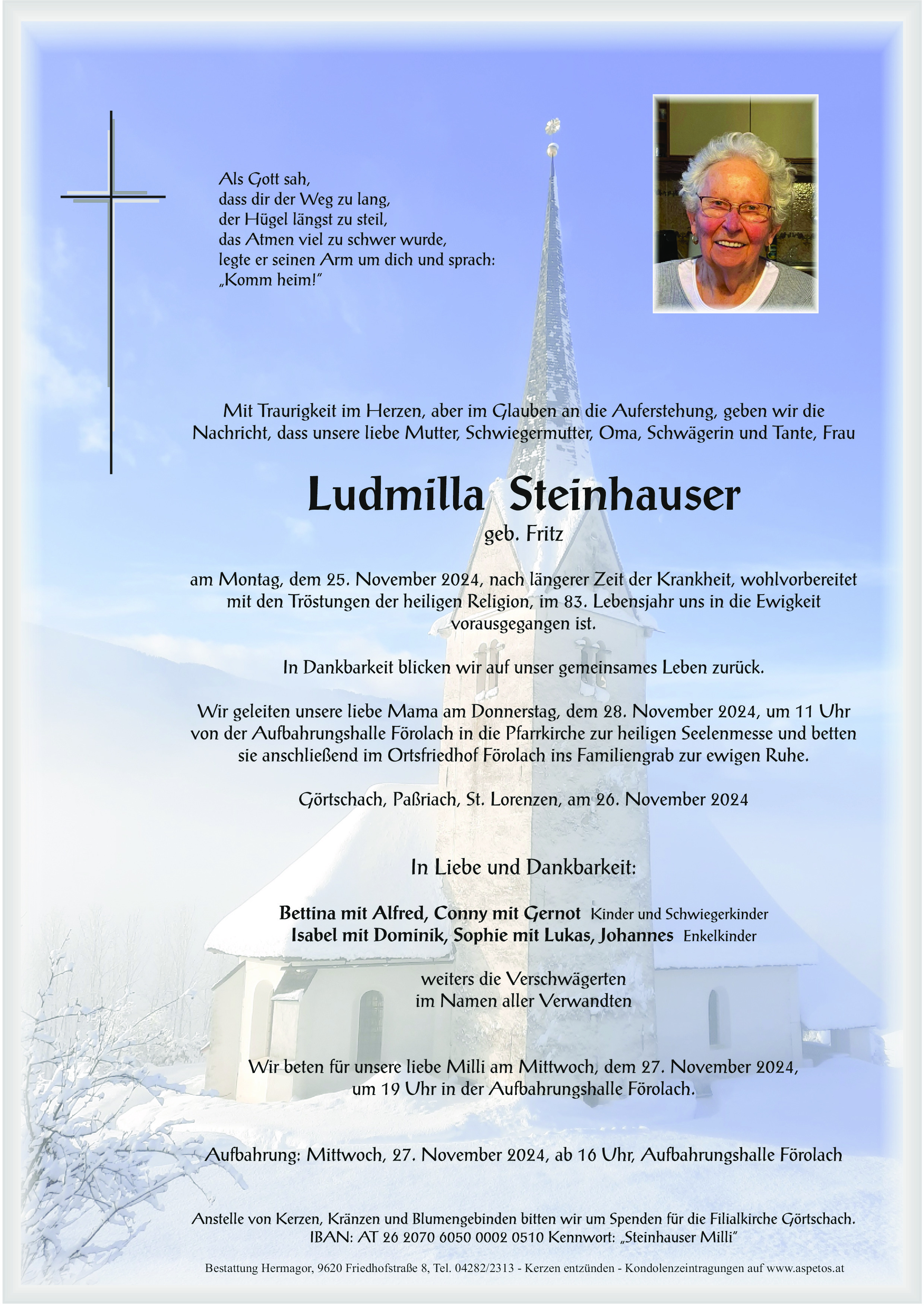 Traueranzeige von Ludmilla Steinhauser