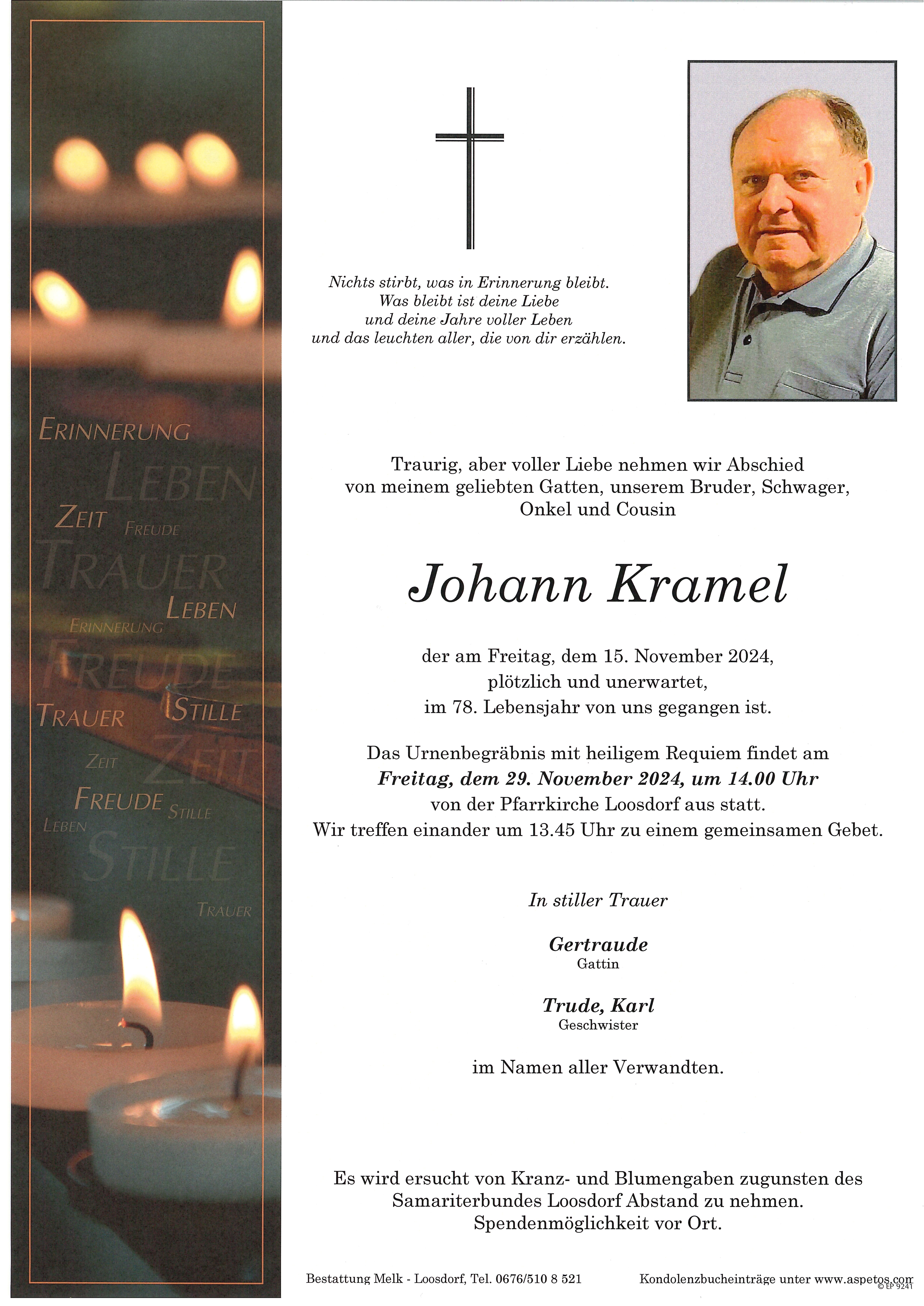 Traueranzeige von Johann Kramel