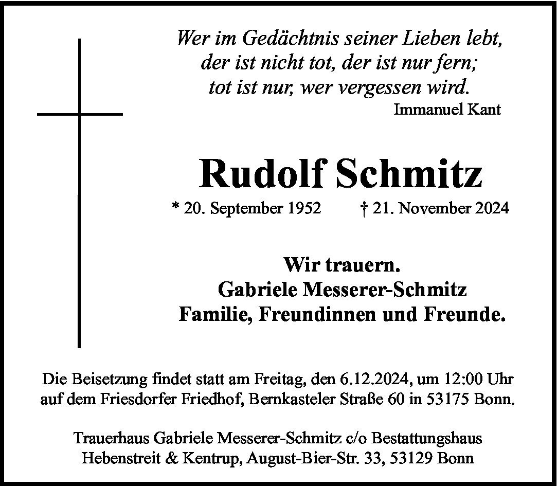 Traueranzeige von Rudolf Schmitz