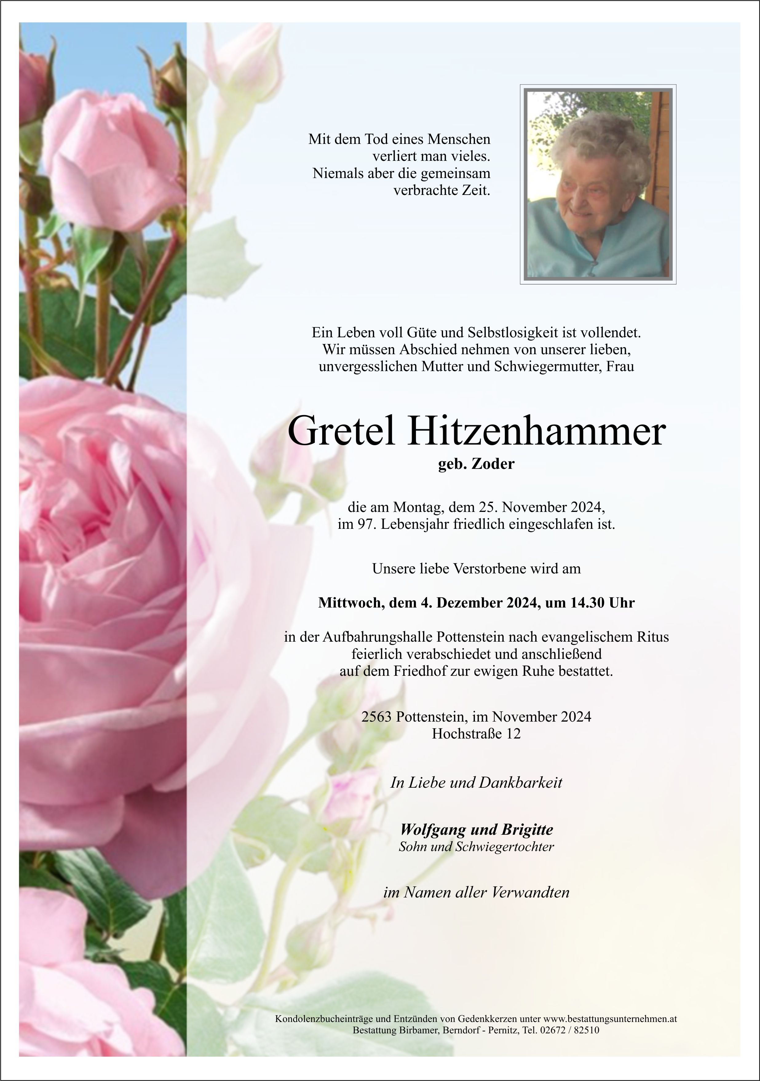 Traueranzeige von Gretel Hitzenhammer