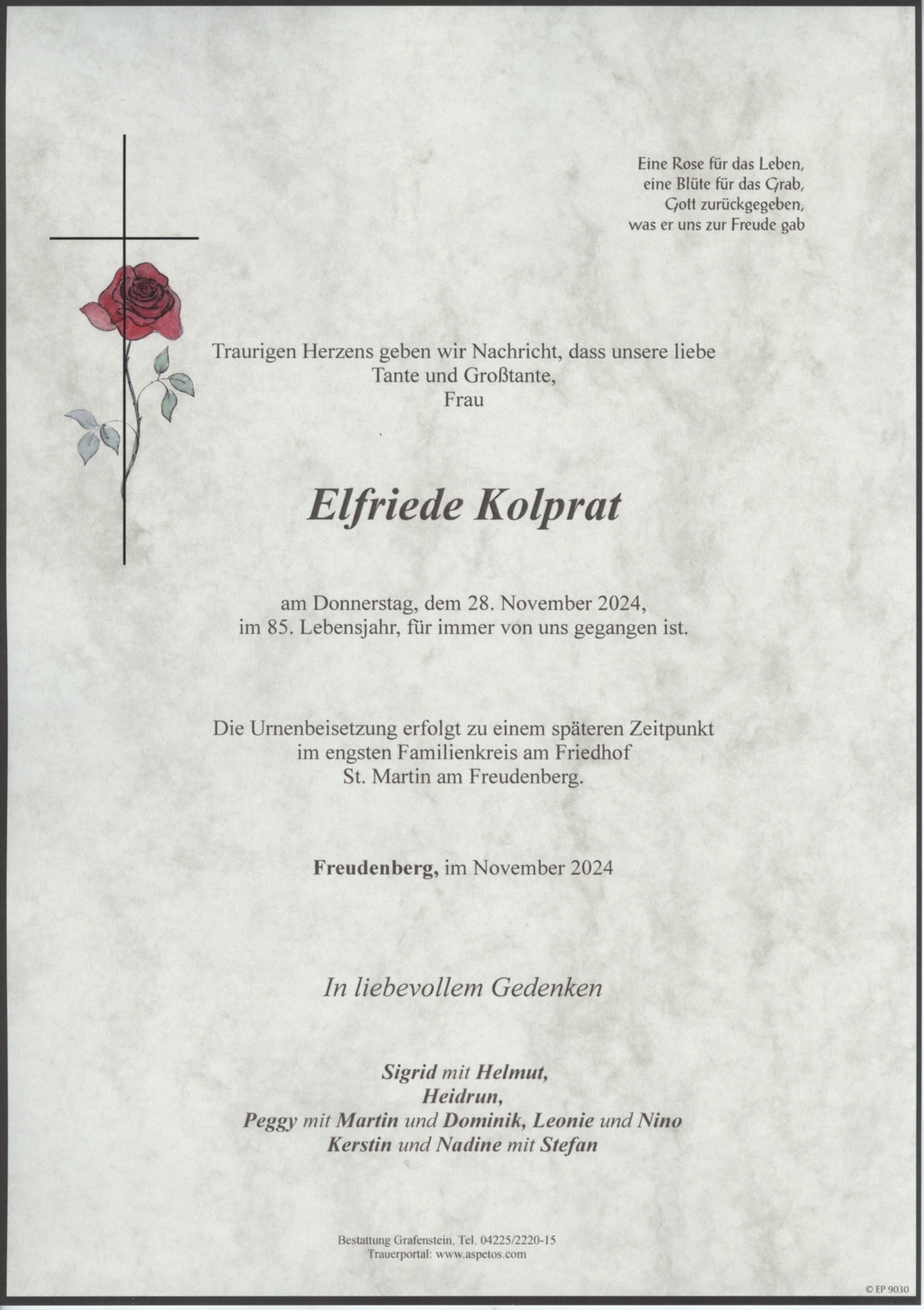 Traueranzeige von Elfriede Kolprat