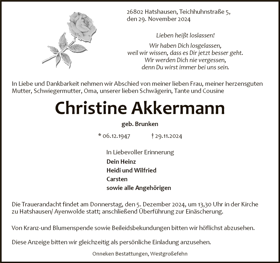 Traueranzeige von Christine Akkermann
