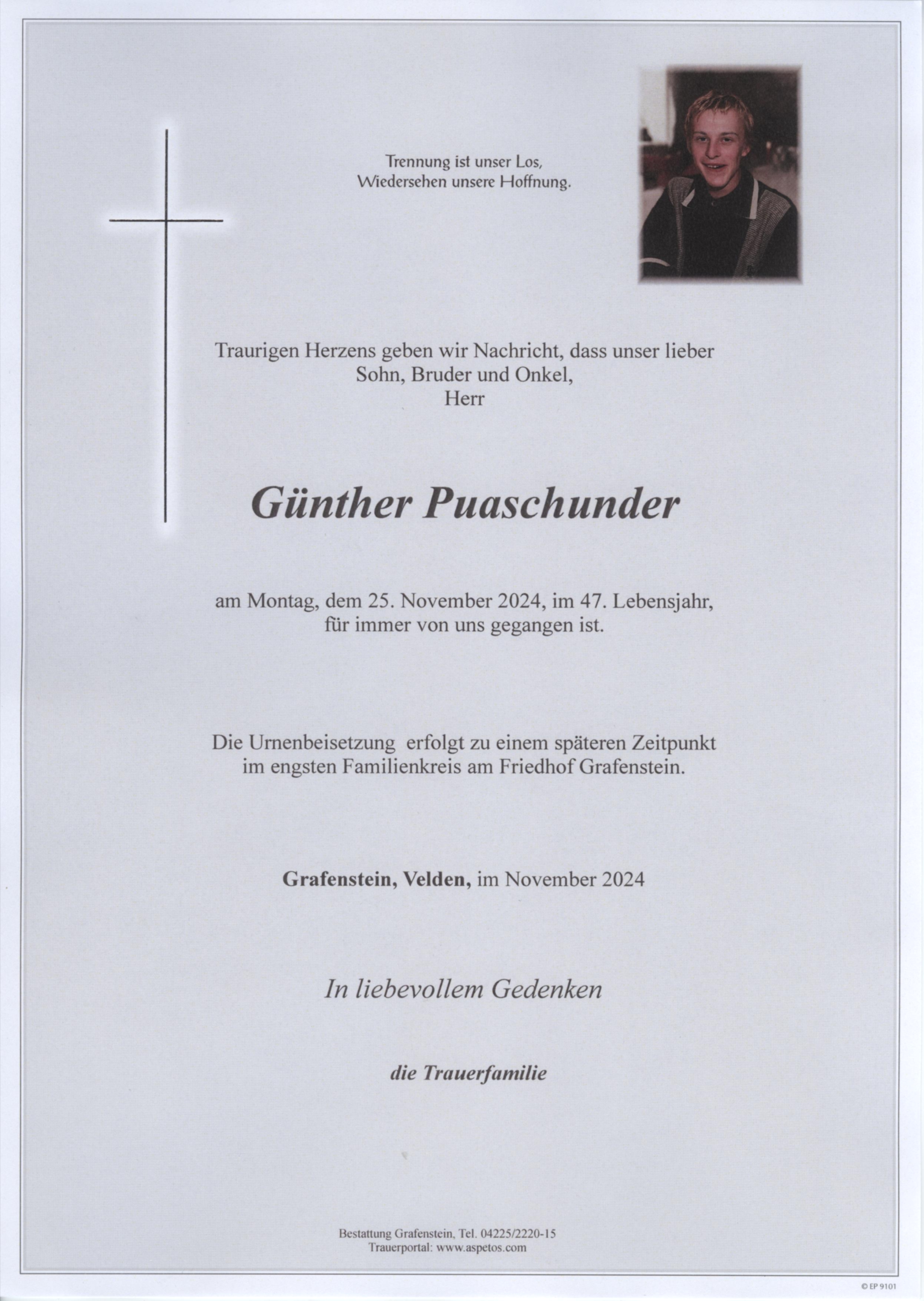 Traueranzeige von Günther Puaschunder