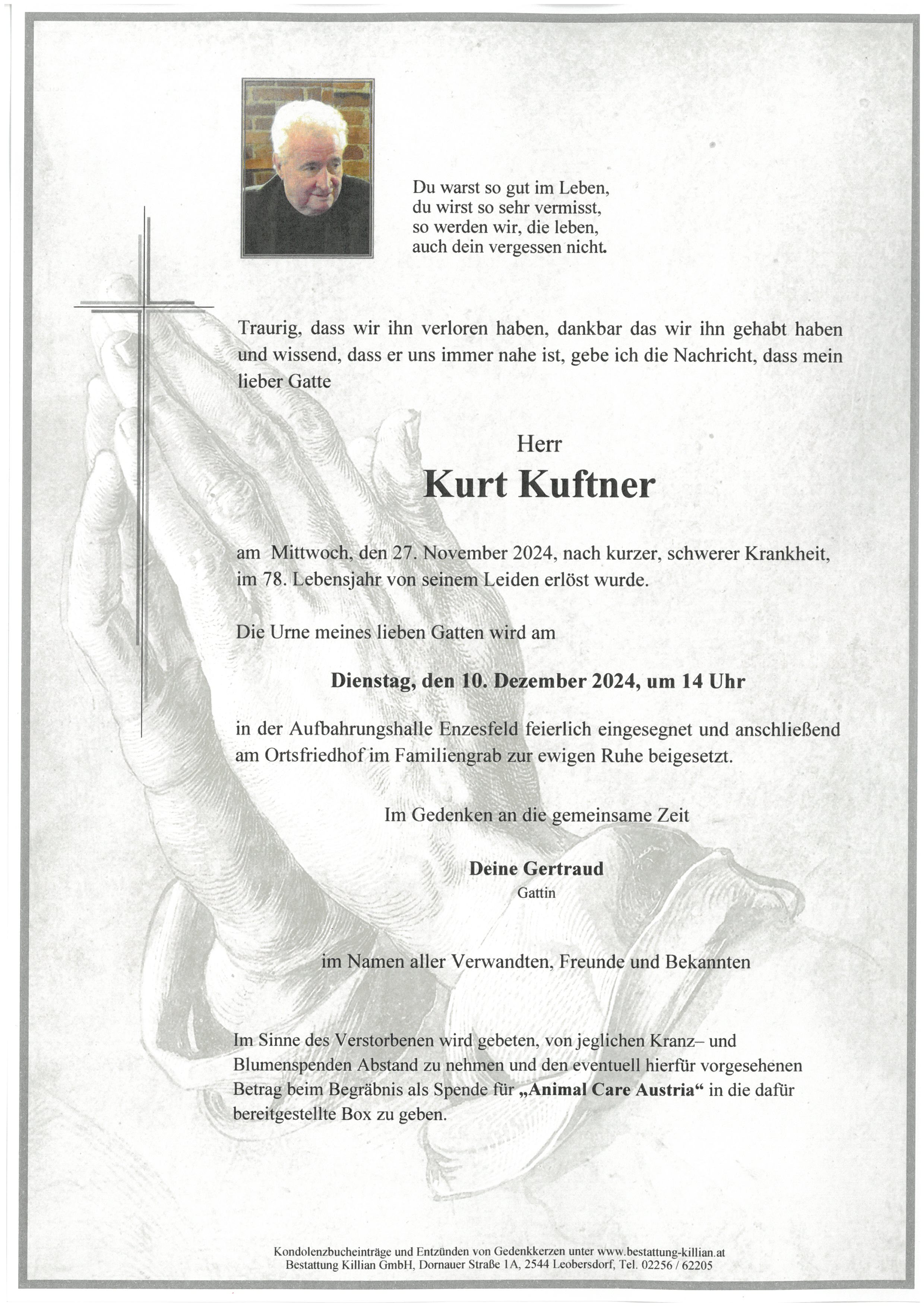 Traueranzeige von Kurt Kuftner