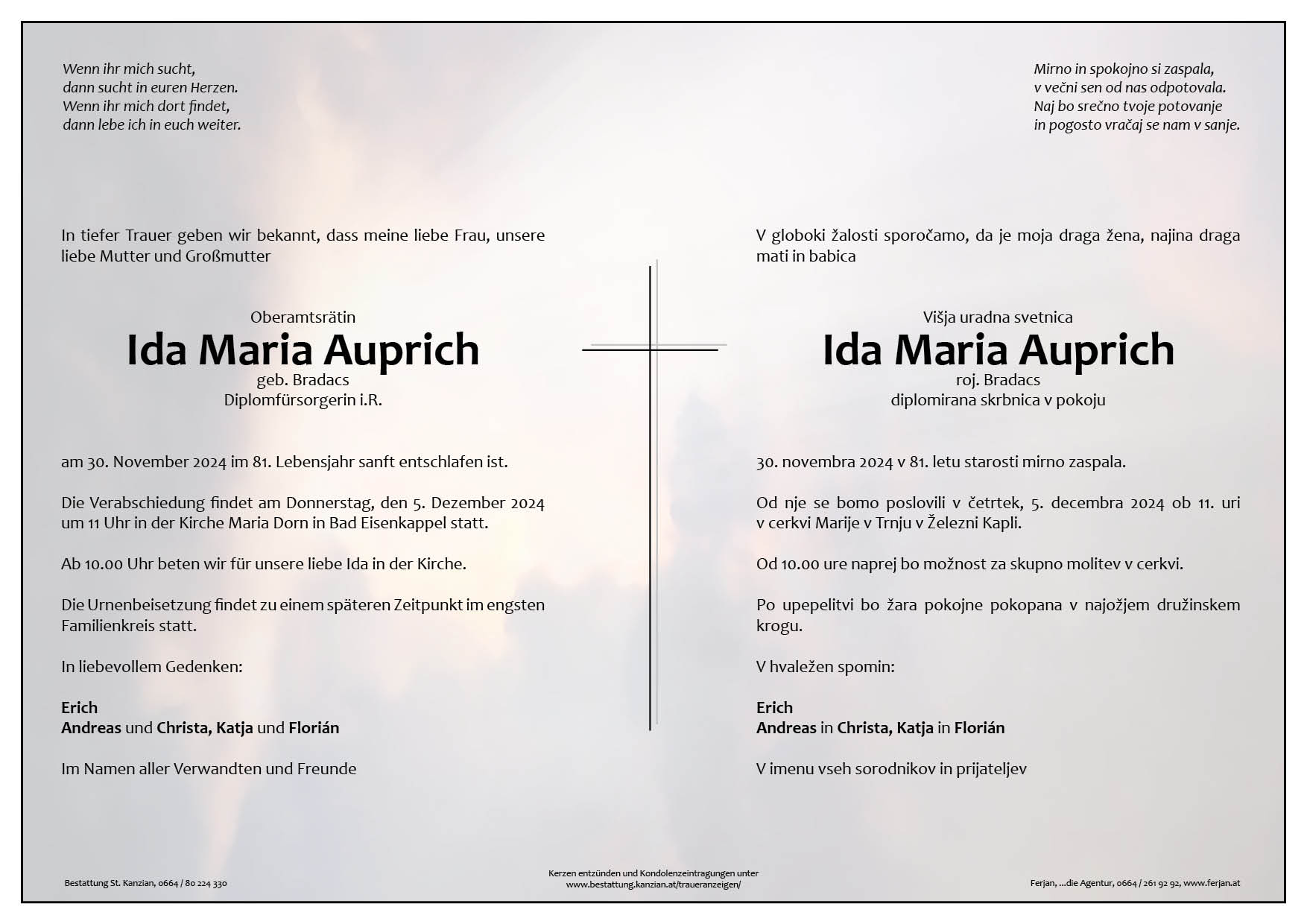 Traueranzeige von Ida Maria Auprich