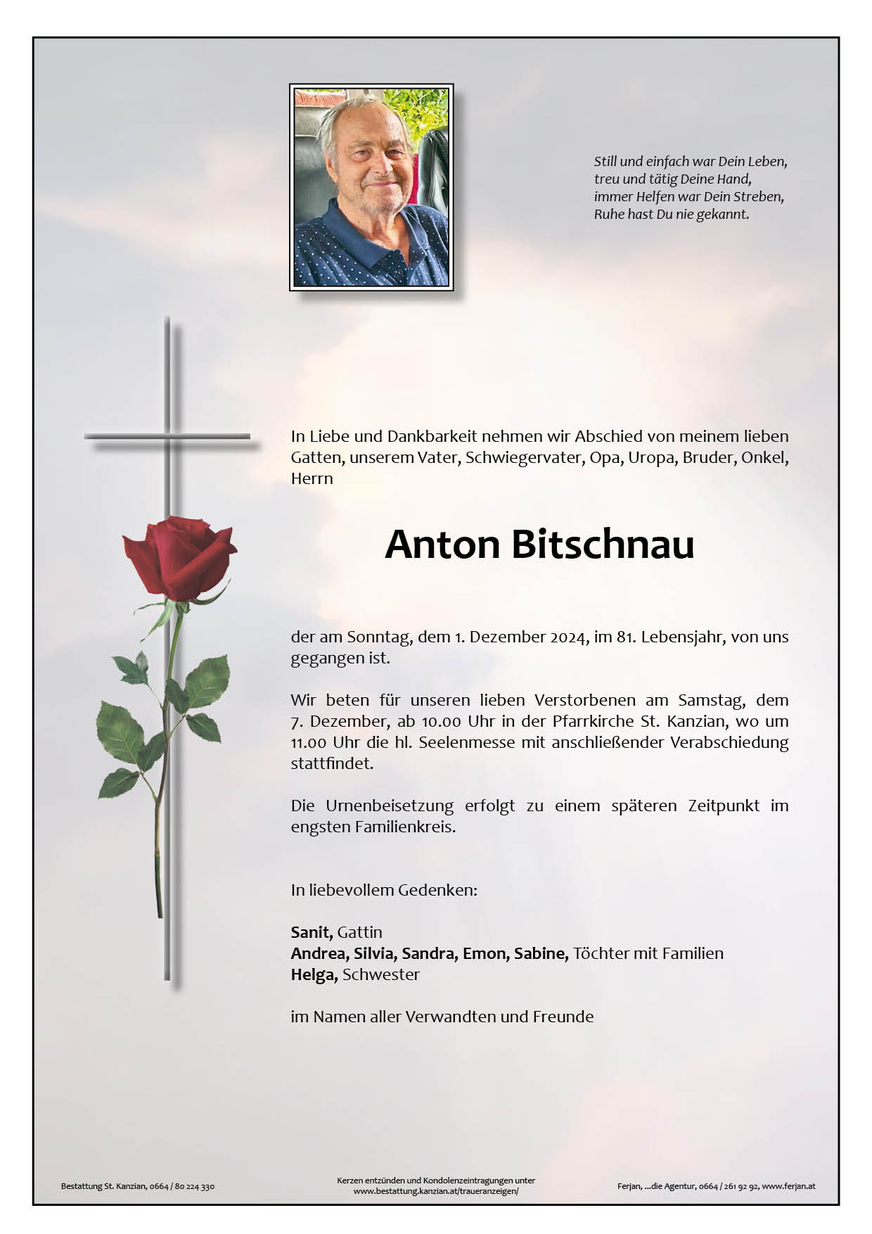 Traueranzeige von Anton Bitschnau