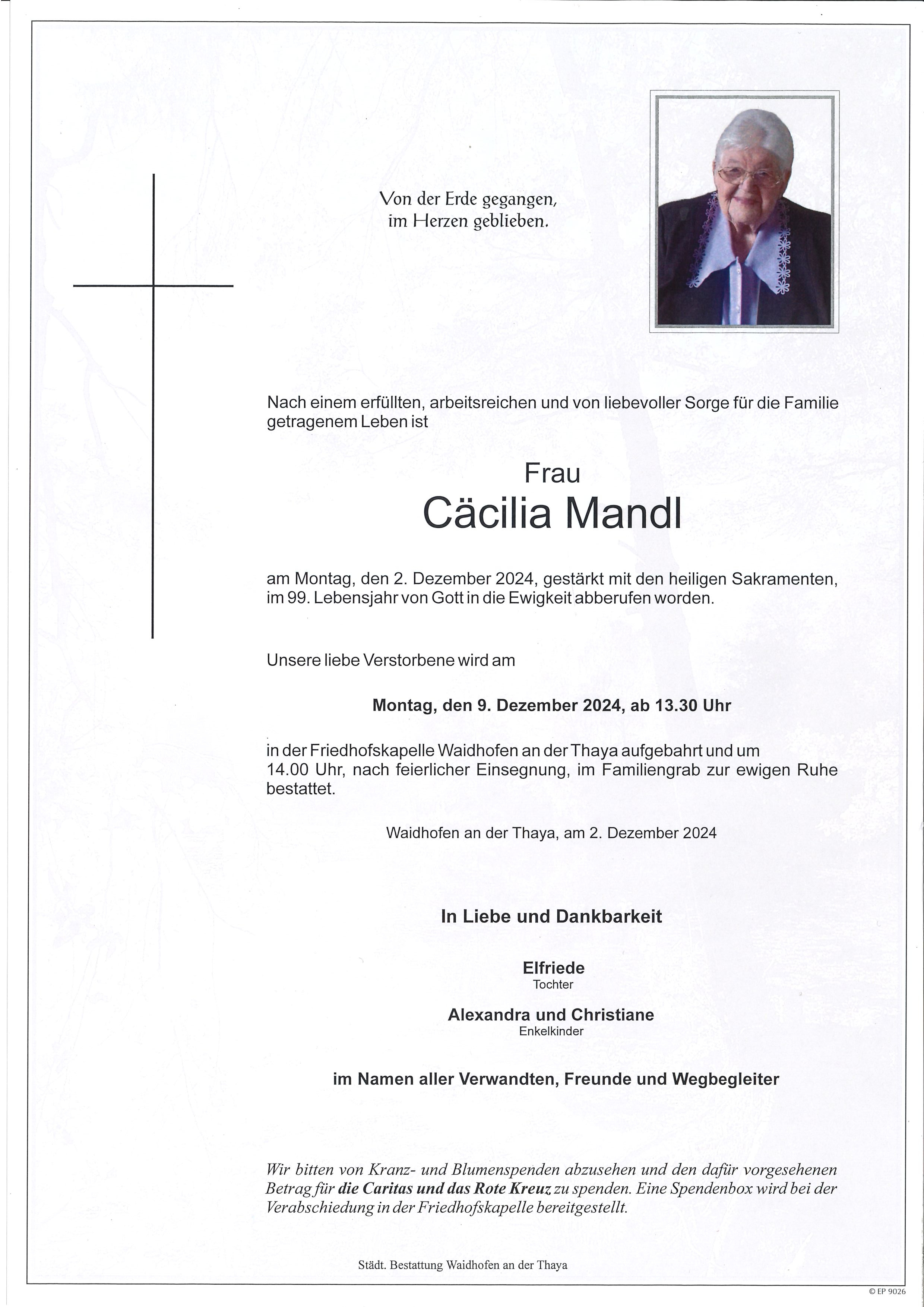 Traueranzeige von Cäcilia Mandl