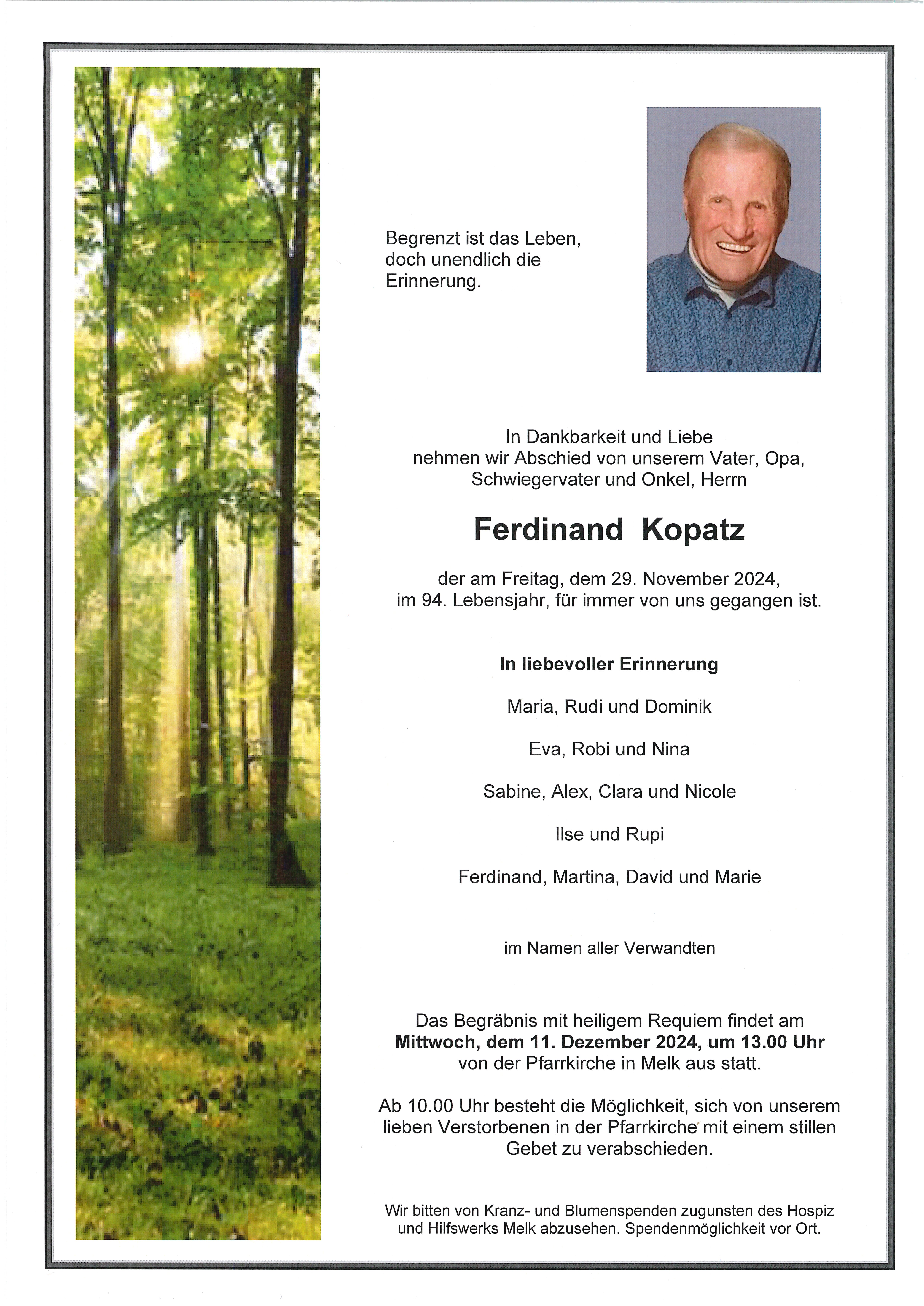 Traueranzeige von Ferdinand Kopatz