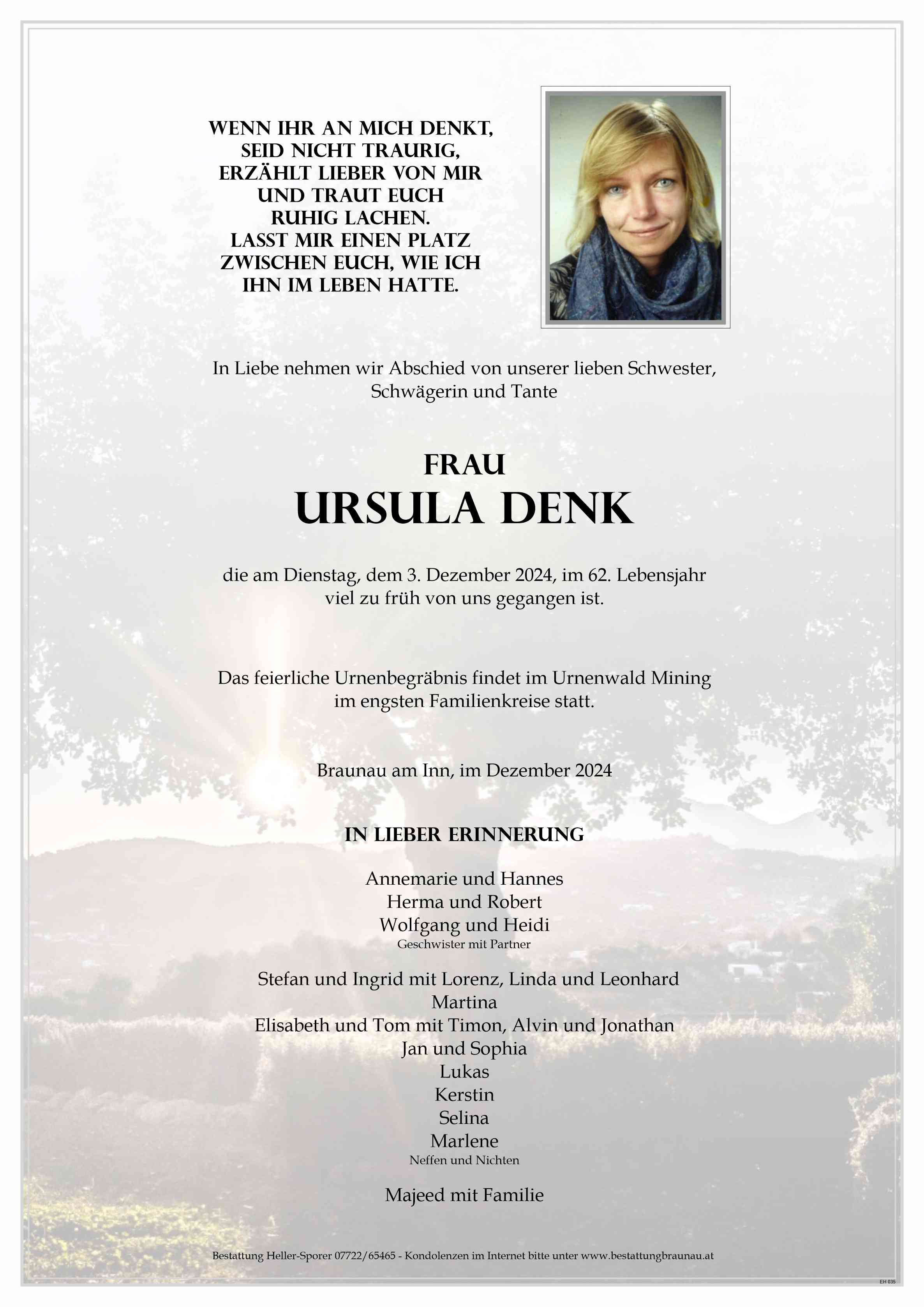 Traueranzeige von Ursula Denk