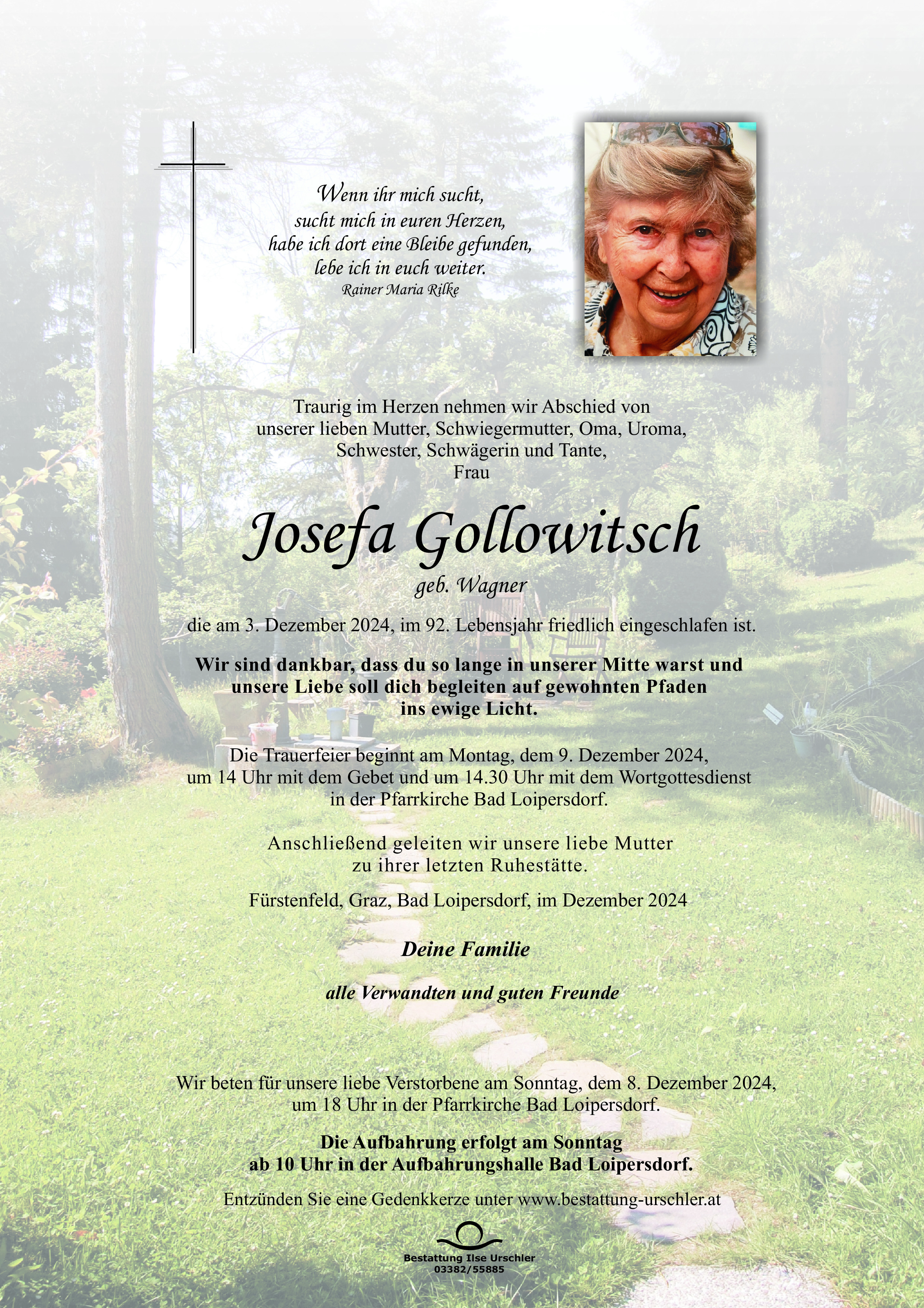 Traueranzeige von Josefa Gollowitsch