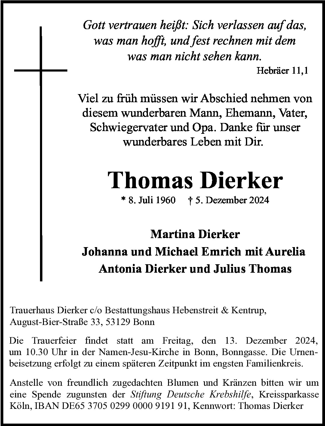Traueranzeige von Thomas Dierker