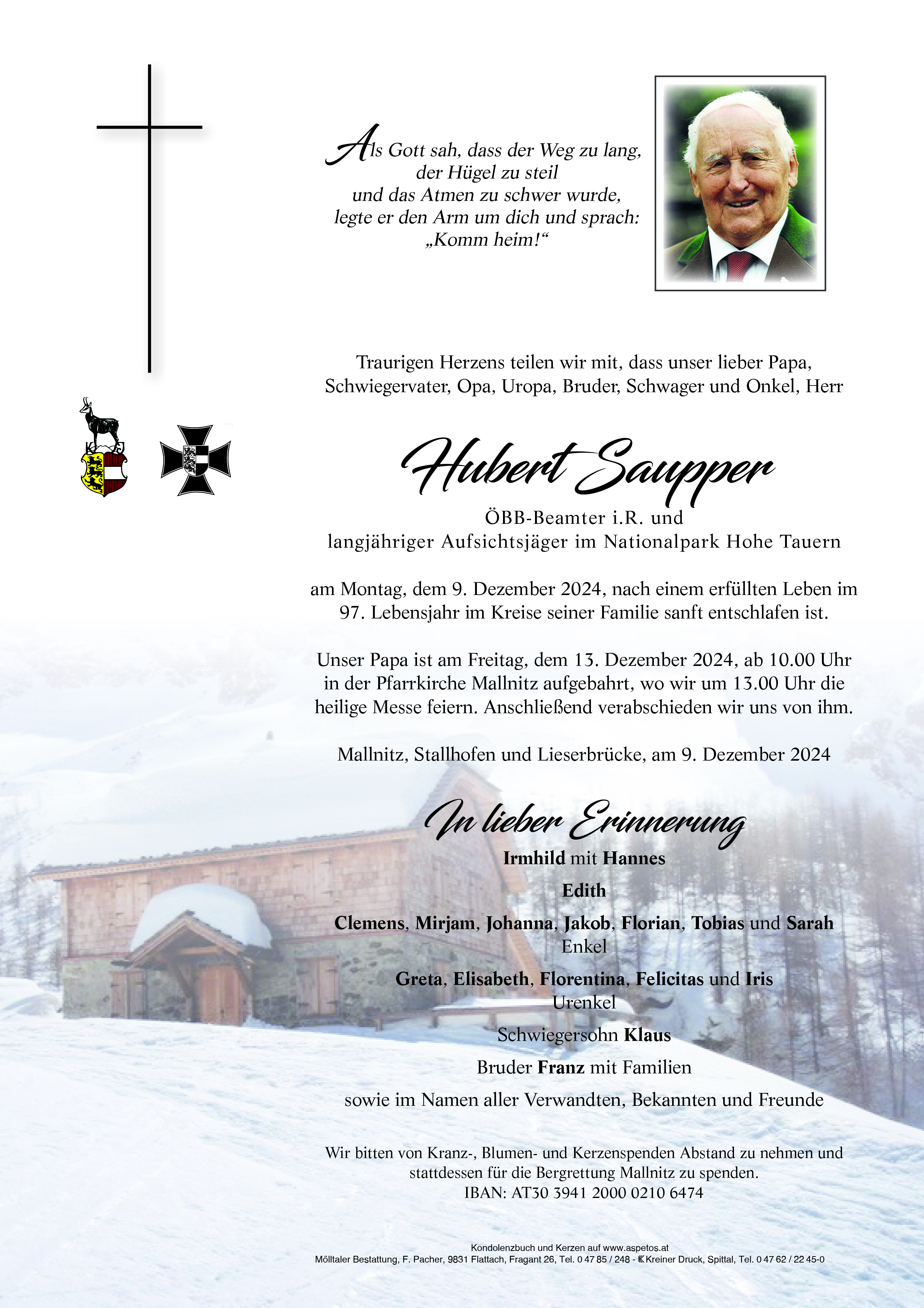 Traueranzeige von Hubert Saupper