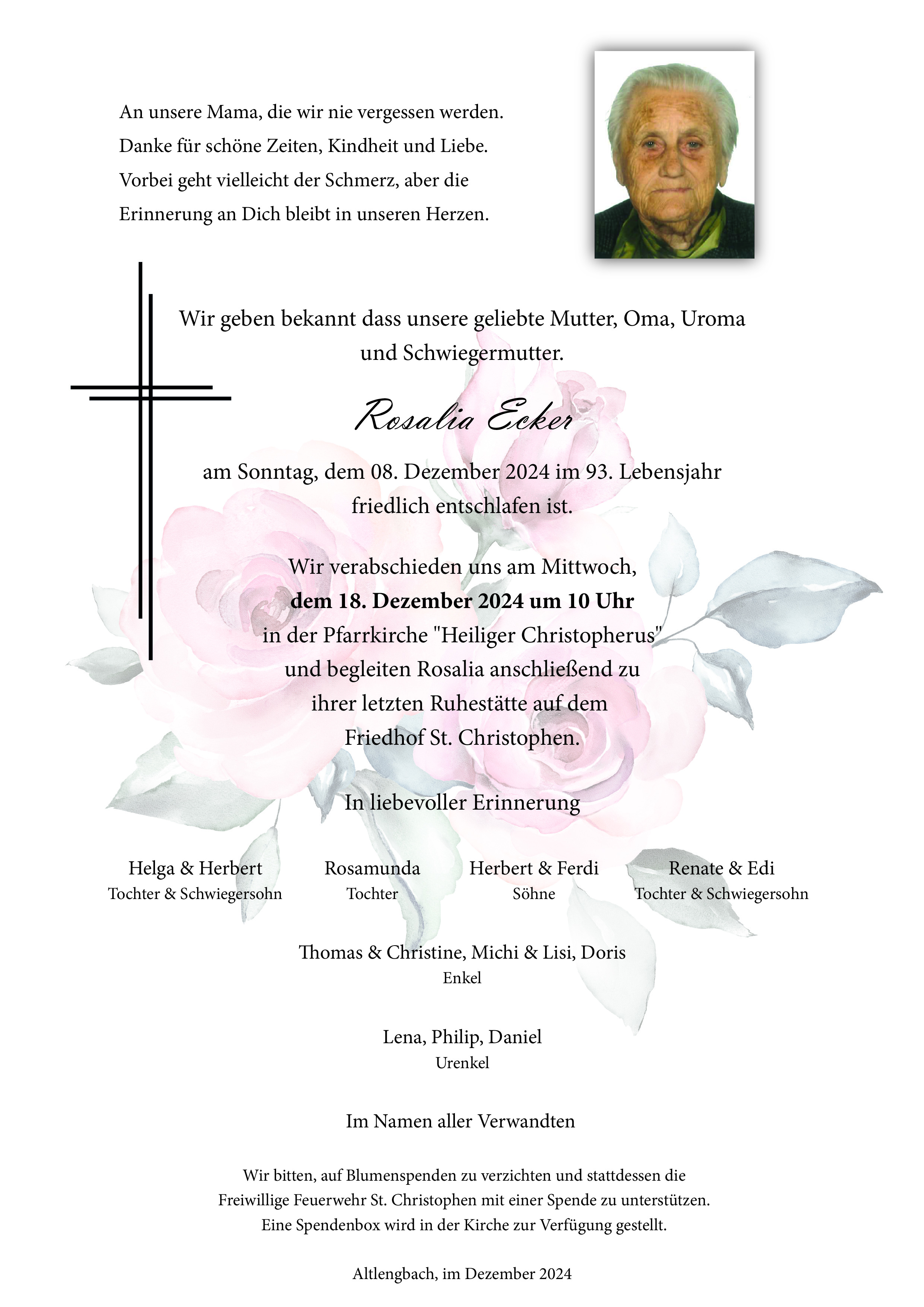 Traueranzeige von Rosalia Ecker