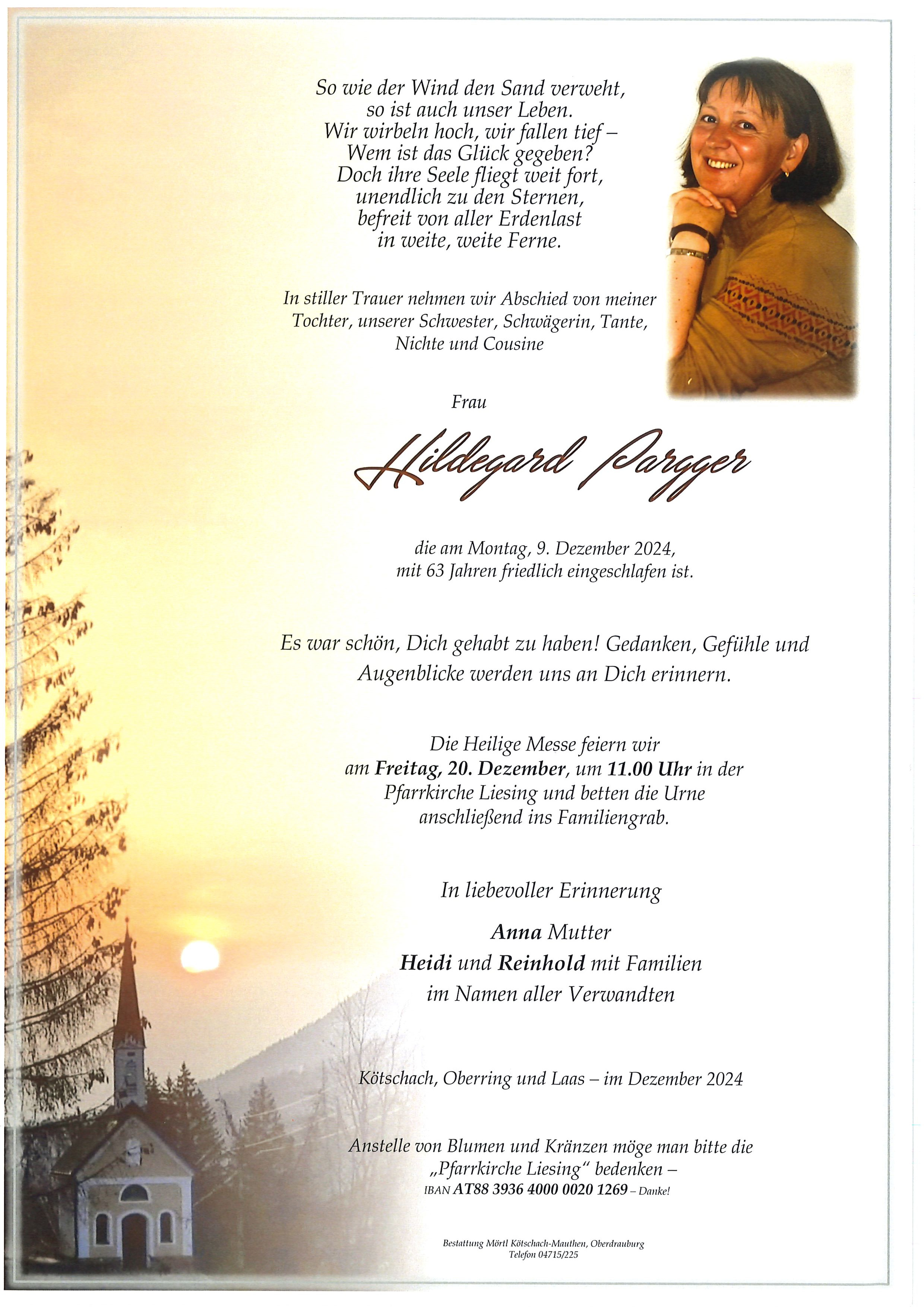 Traueranzeige von Hildegard Pargger