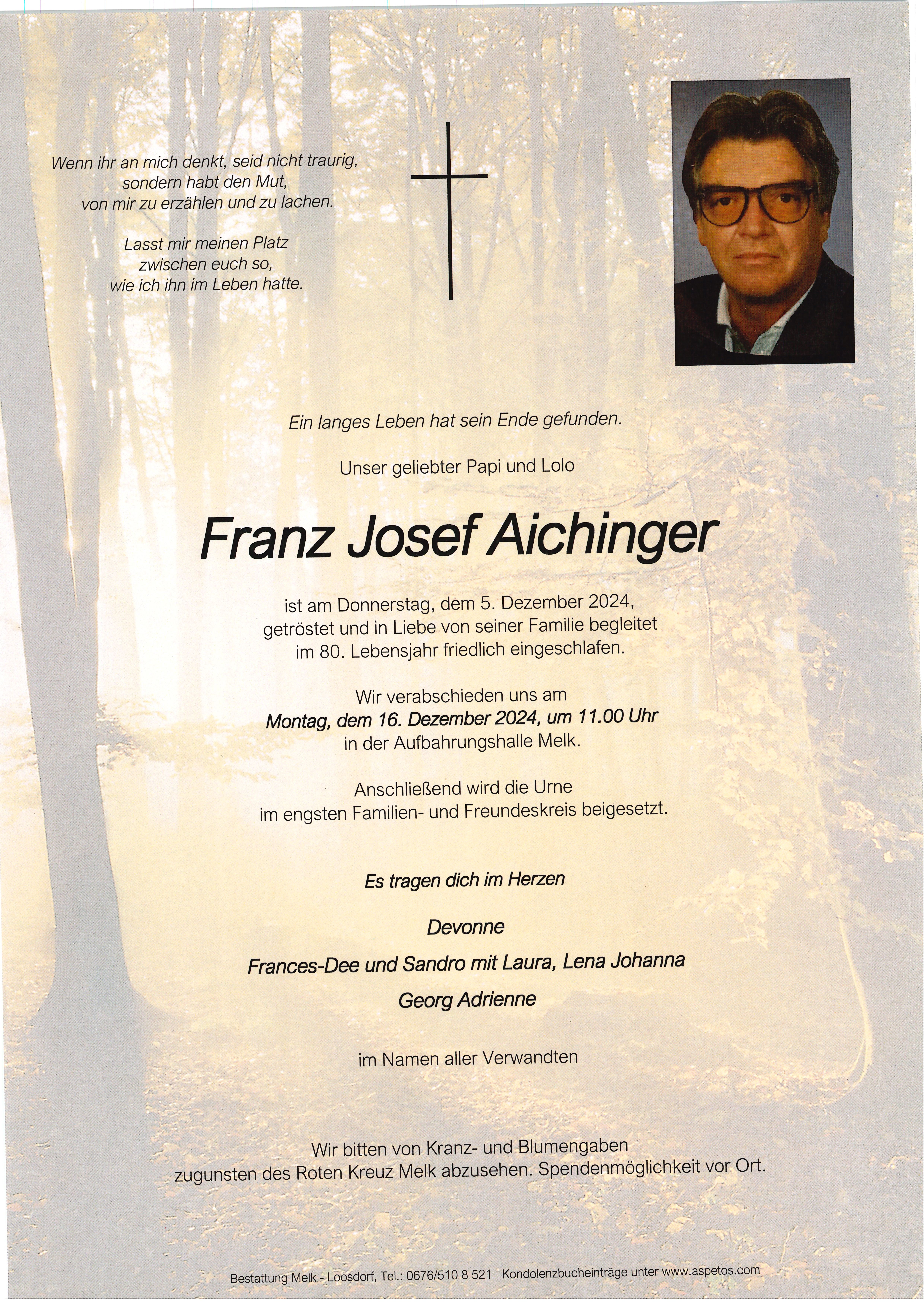 Traueranzeige von Franz Josef Aichinger