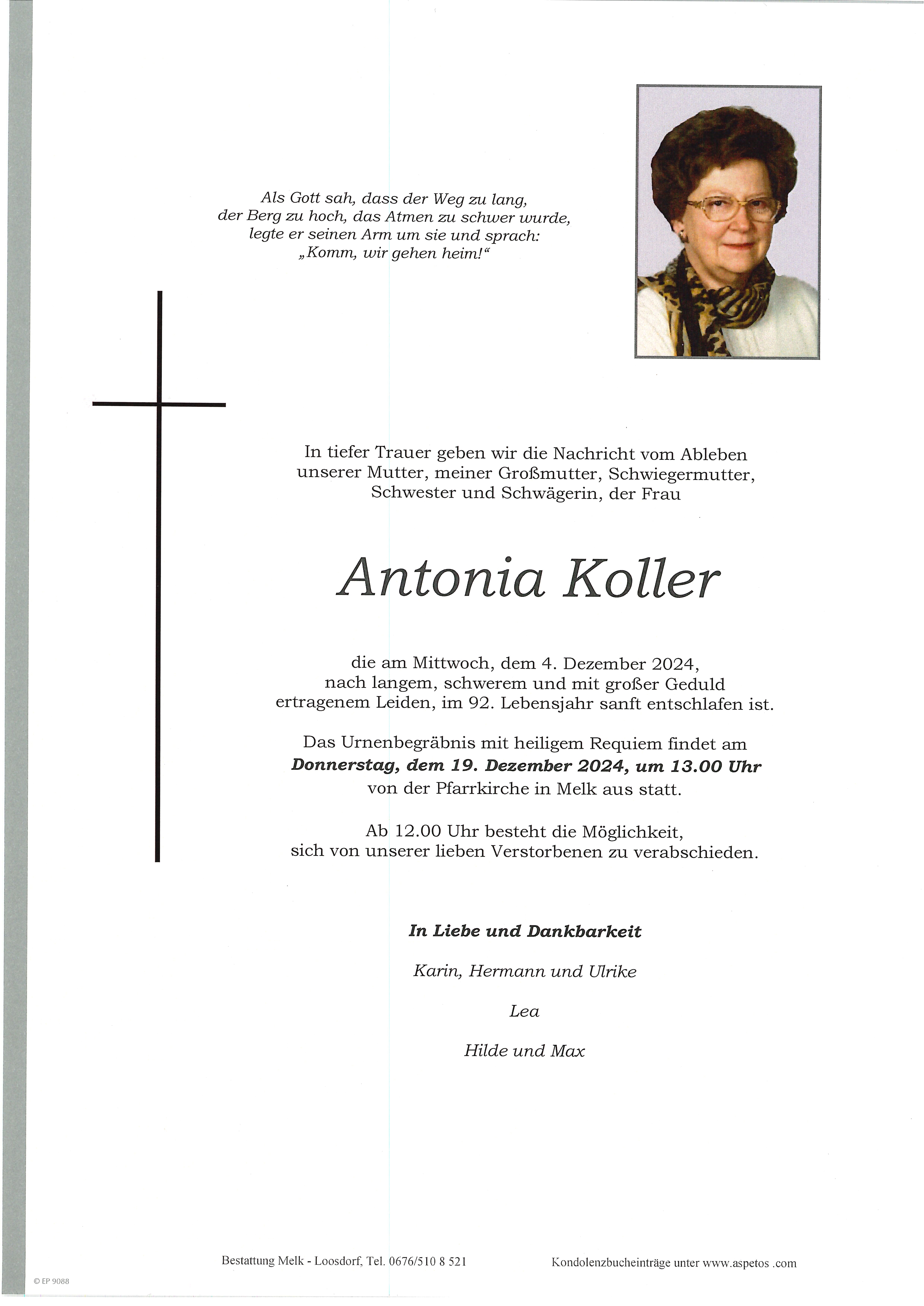 Traueranzeige von Antonia Koller