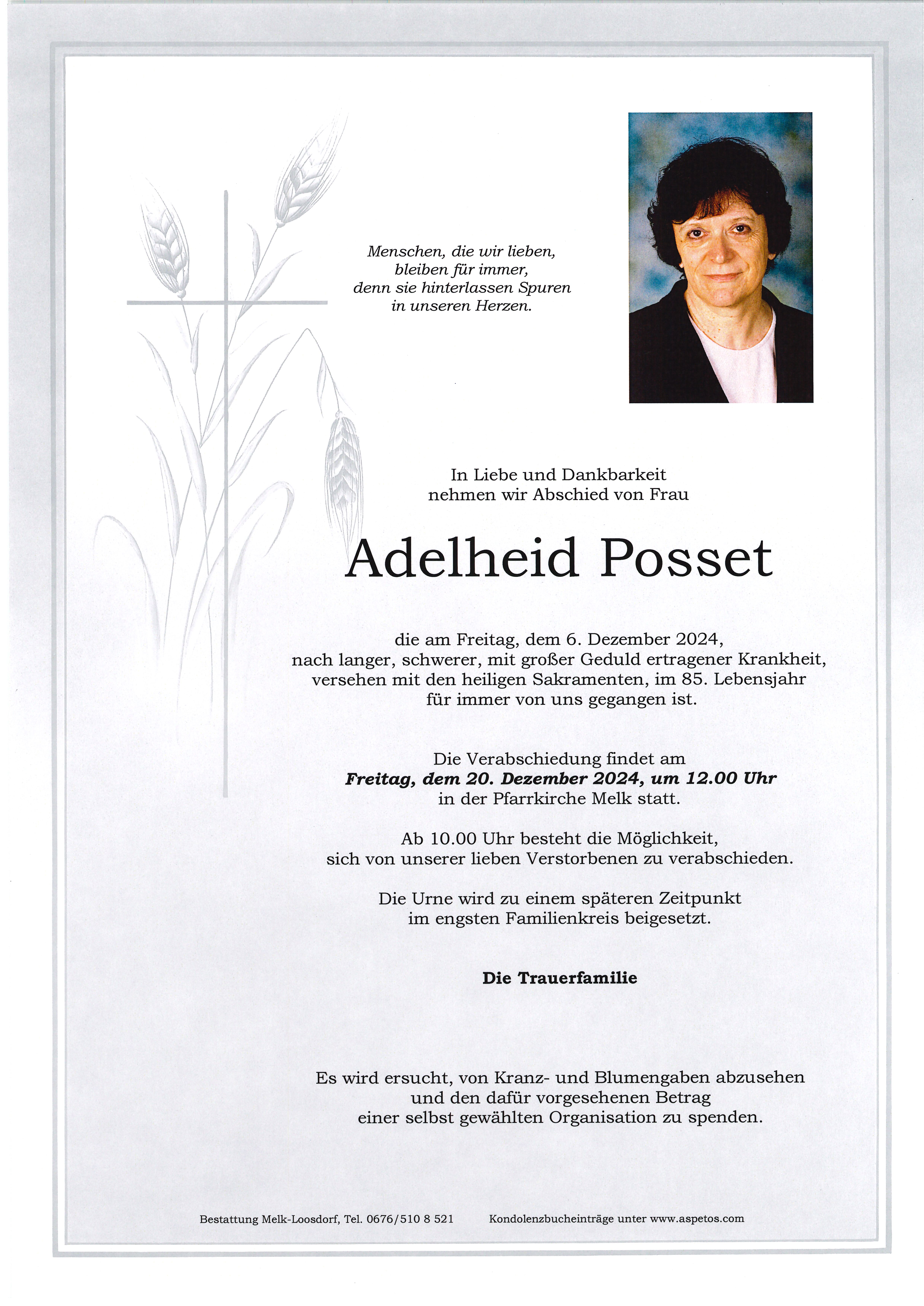 Traueranzeige von Adelheid Posset