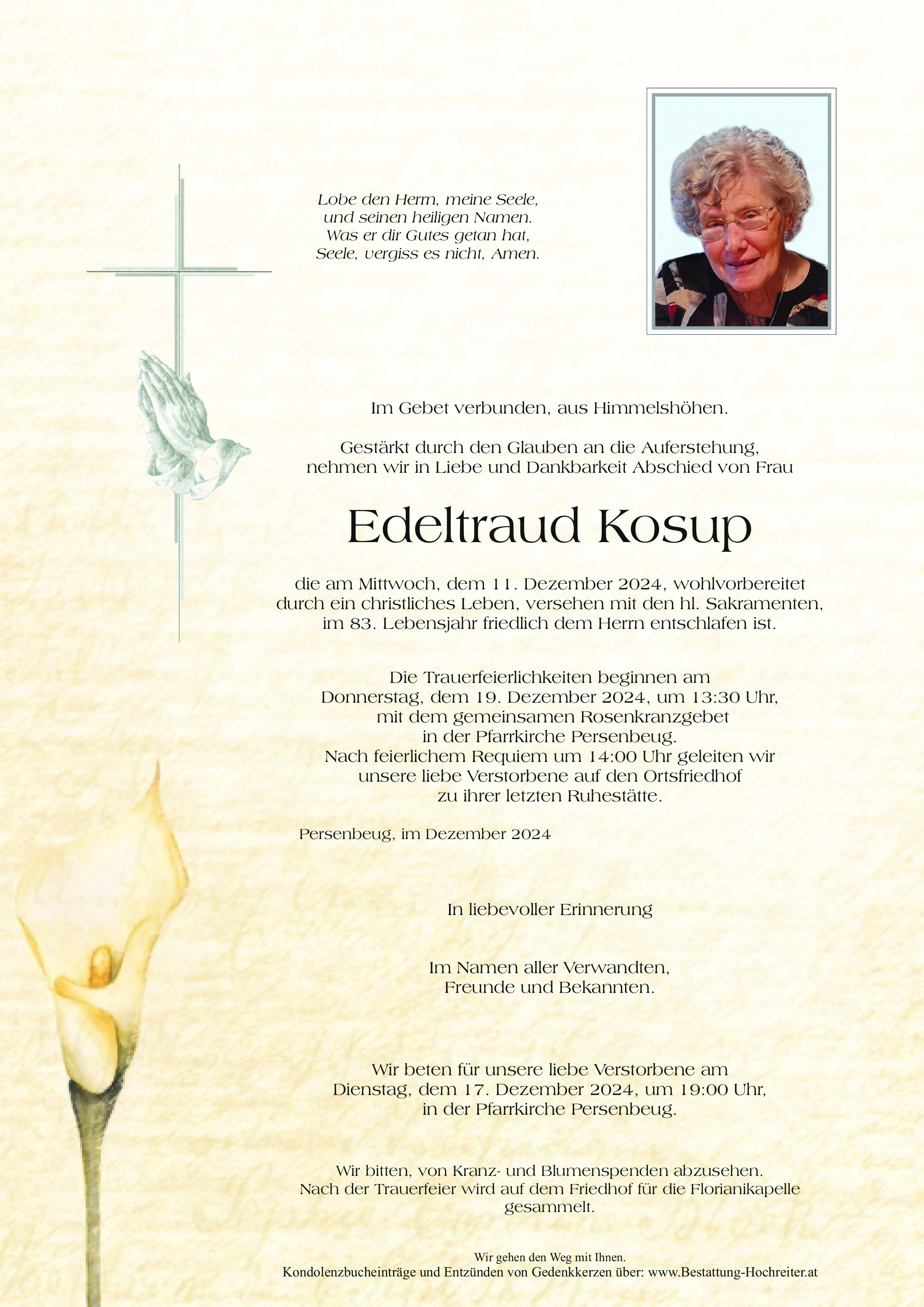Traueranzeige von Edeltraud Kosup