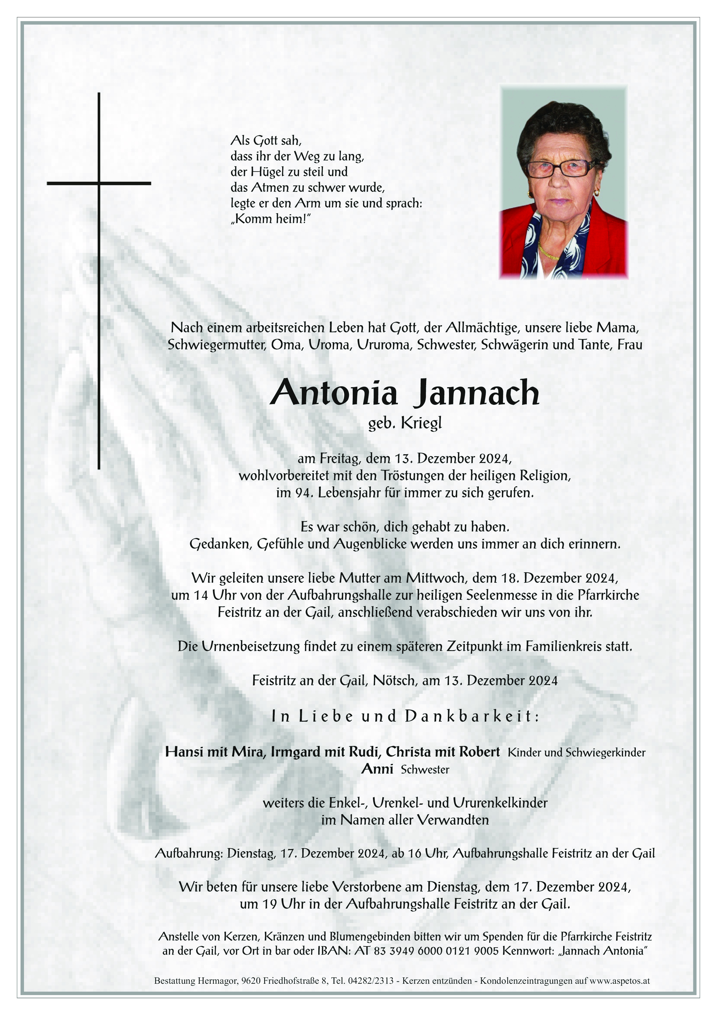 Traueranzeige von Antonia Jannach