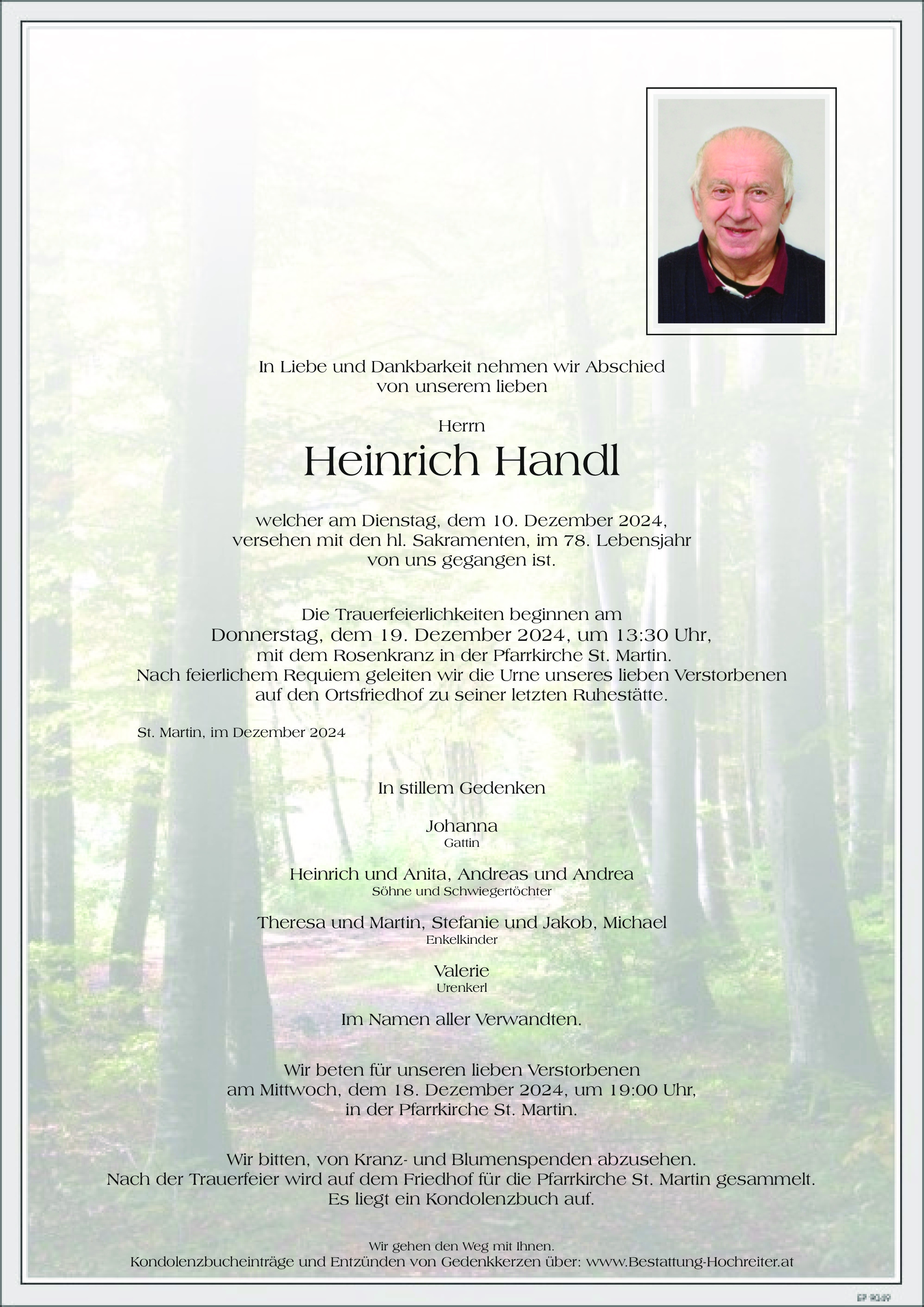 Traueranzeige von Heinrich Handl