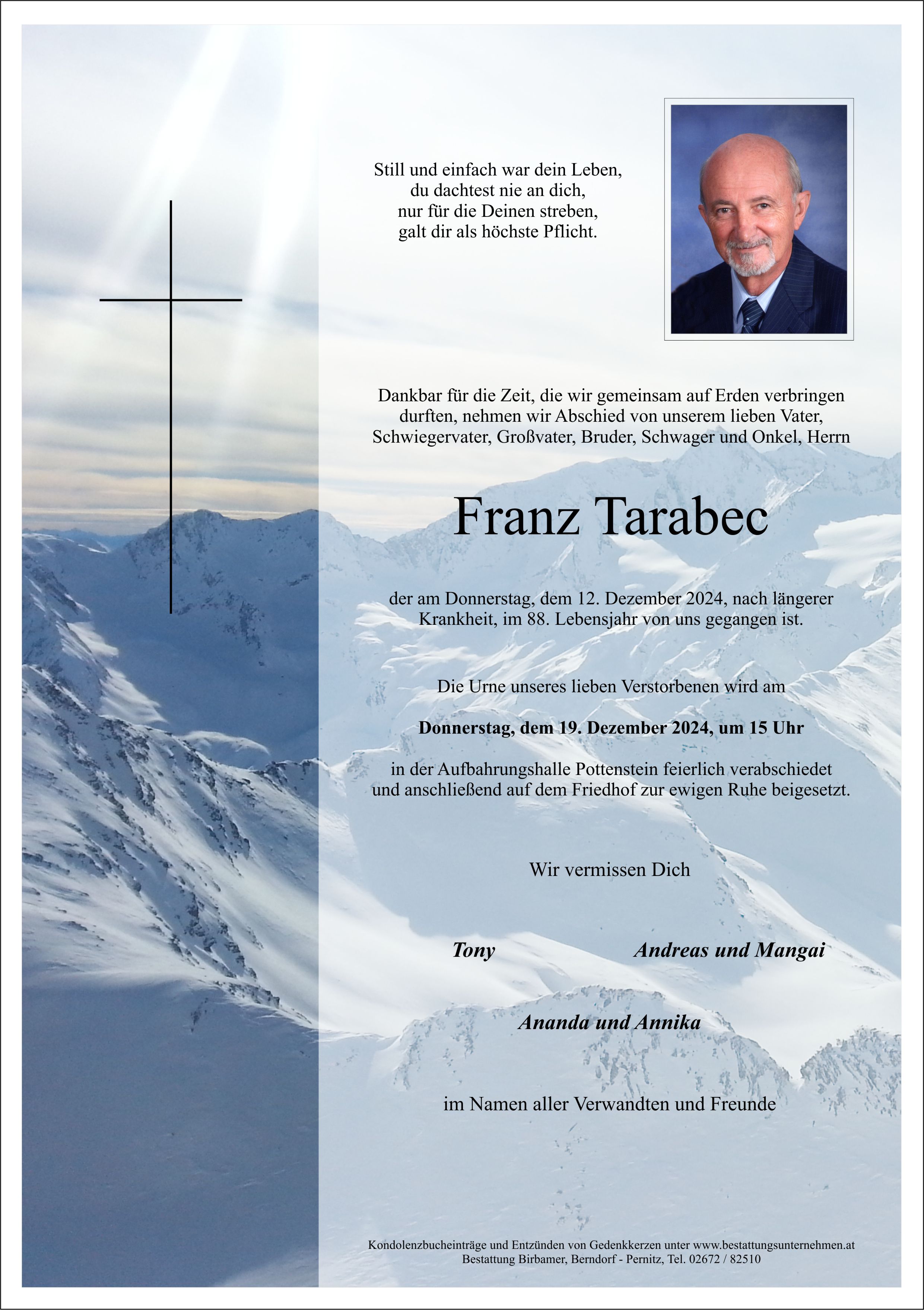Traueranzeige von Franz Tarabec