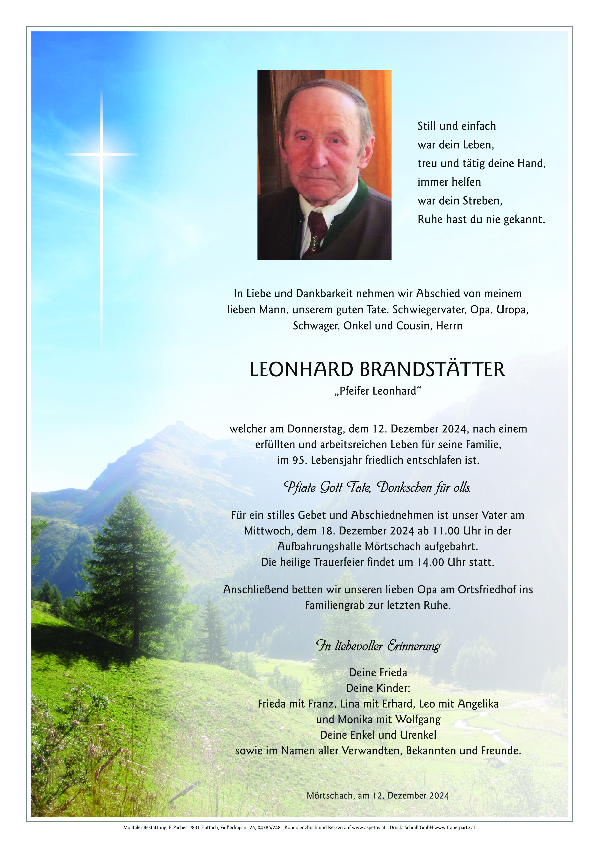 Traueranzeige von Leonhard Brandstätter
