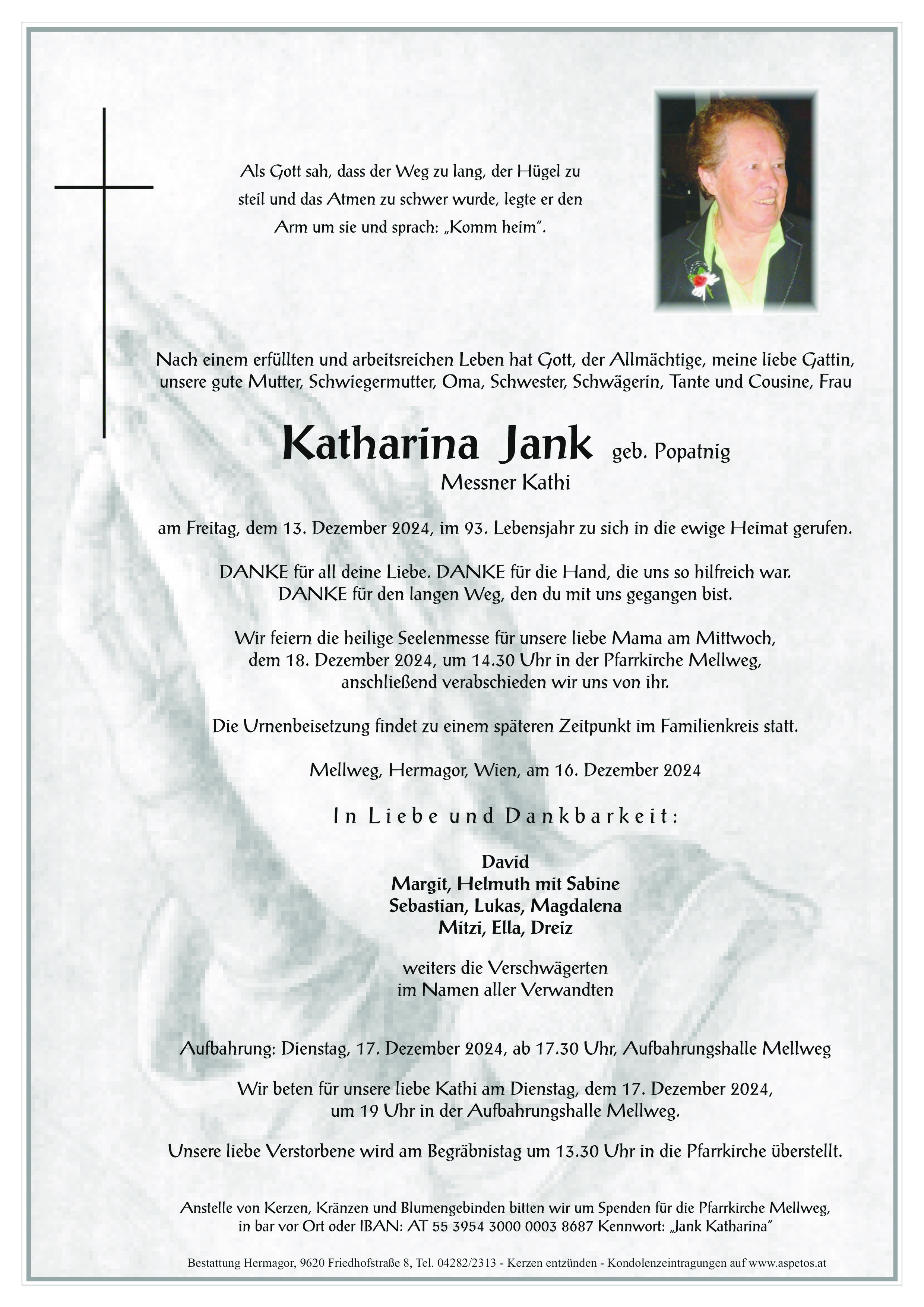 Traueranzeige von Katharina Jank